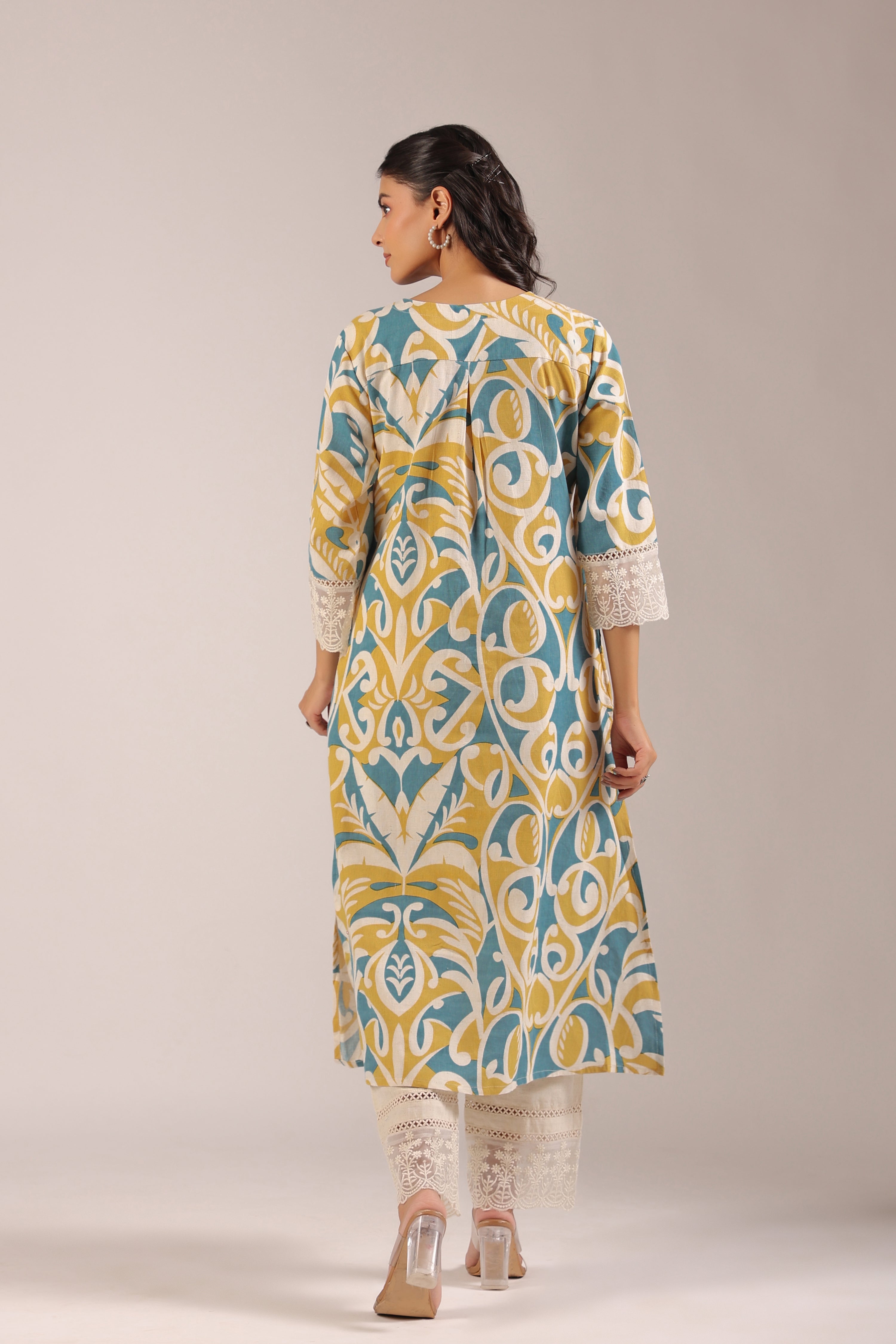Yellow A-line Cotton casual Pant Set