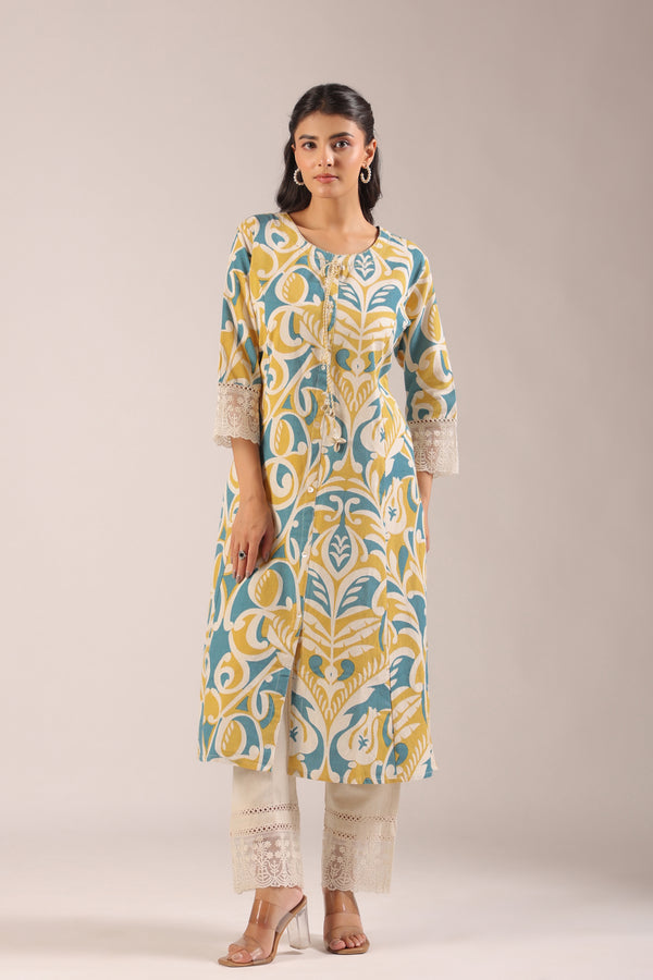 Amber Yellow A-line Cotton casual Pant Set