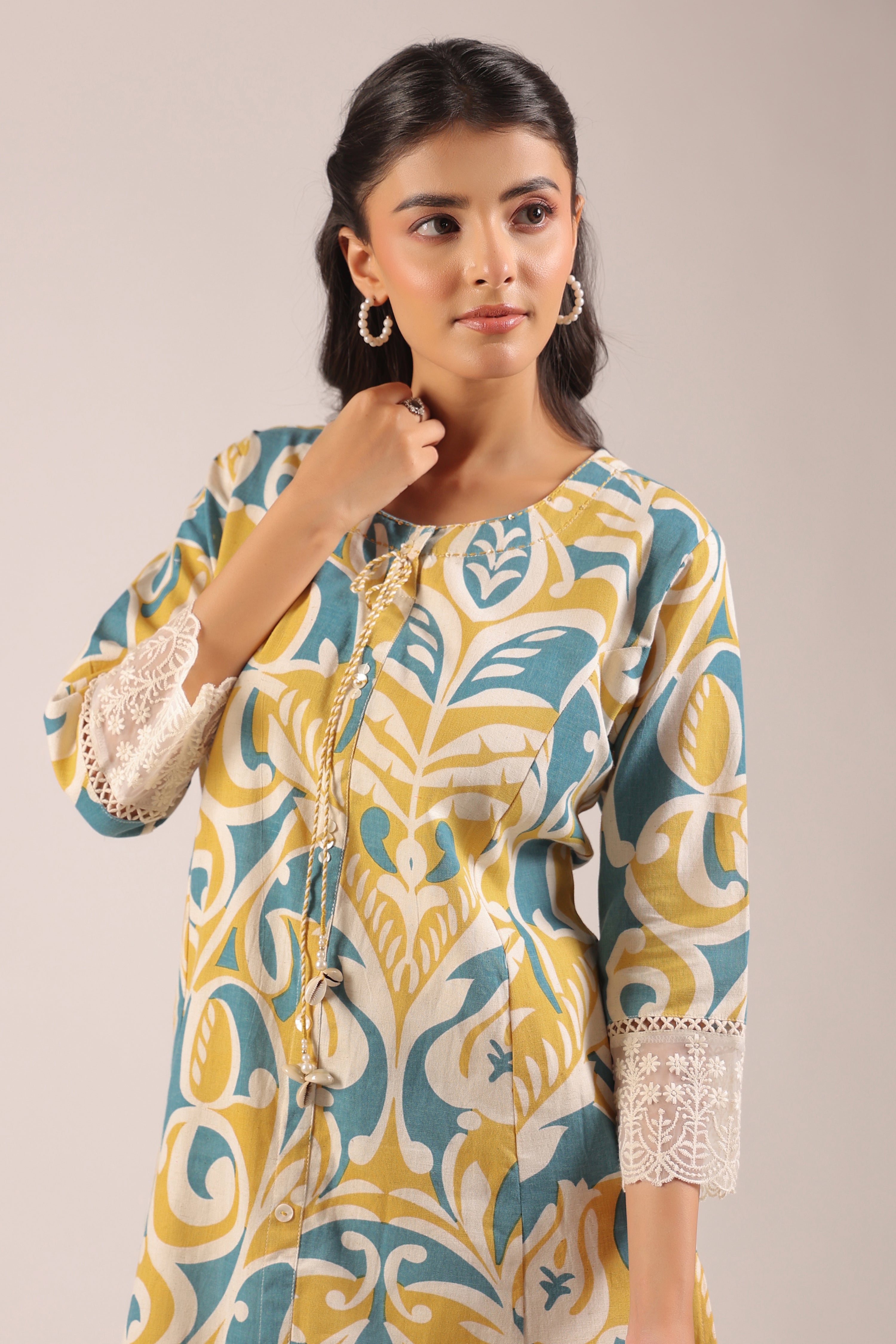Yellow A-line Cotton casual Pant Set