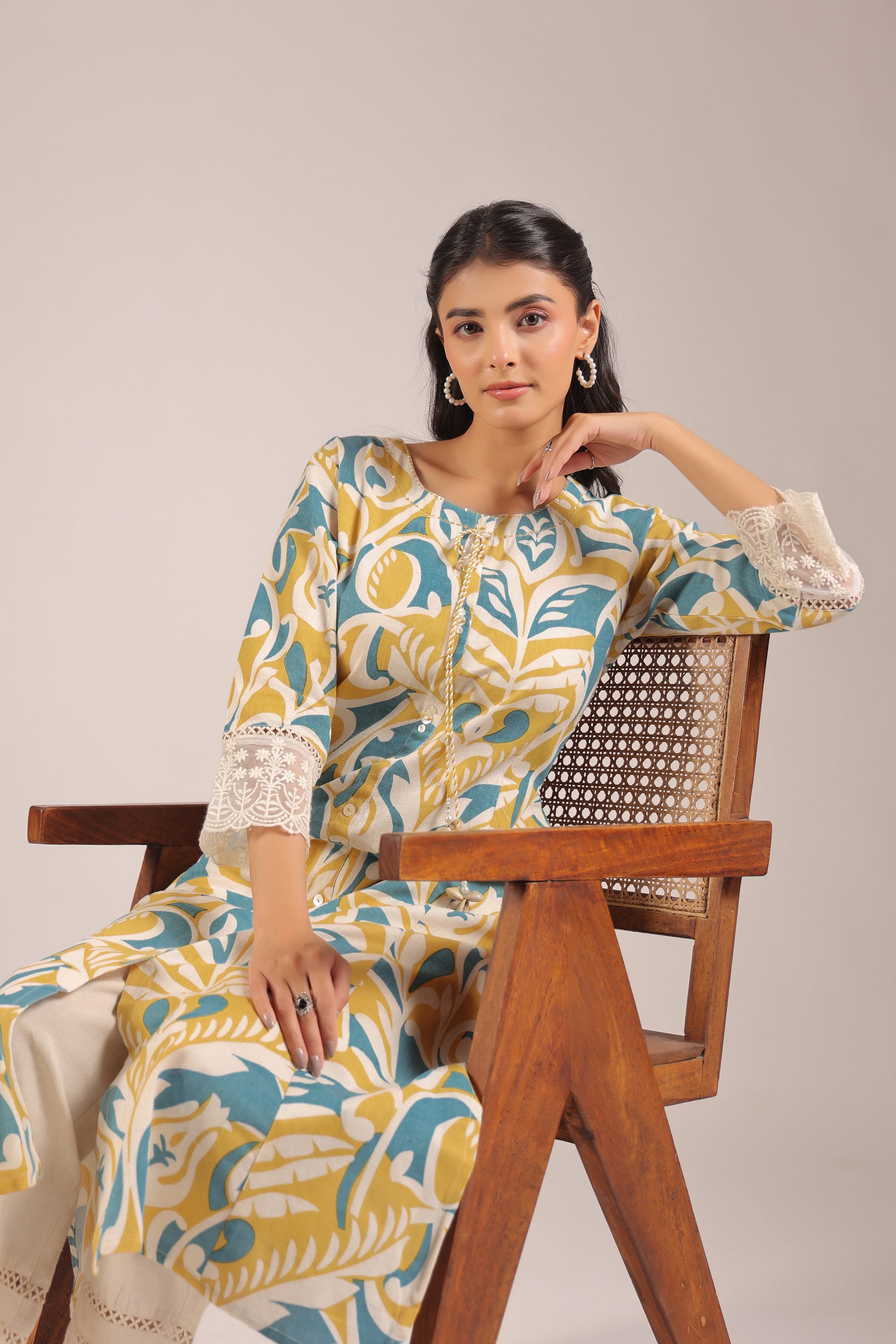 Yellow A-line Cotton casual Pant Set