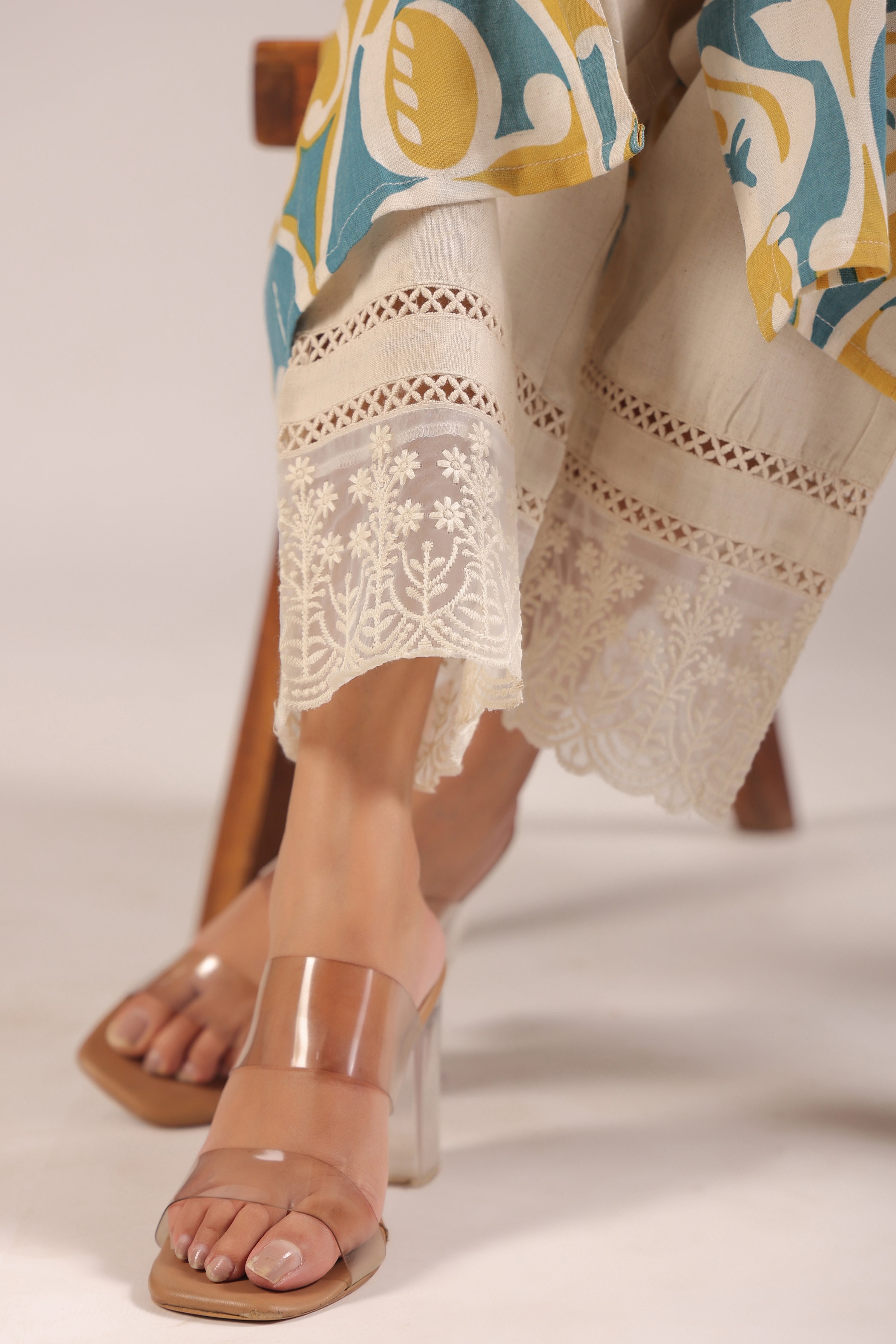 Yellow A-line Cotton casual Pant Set