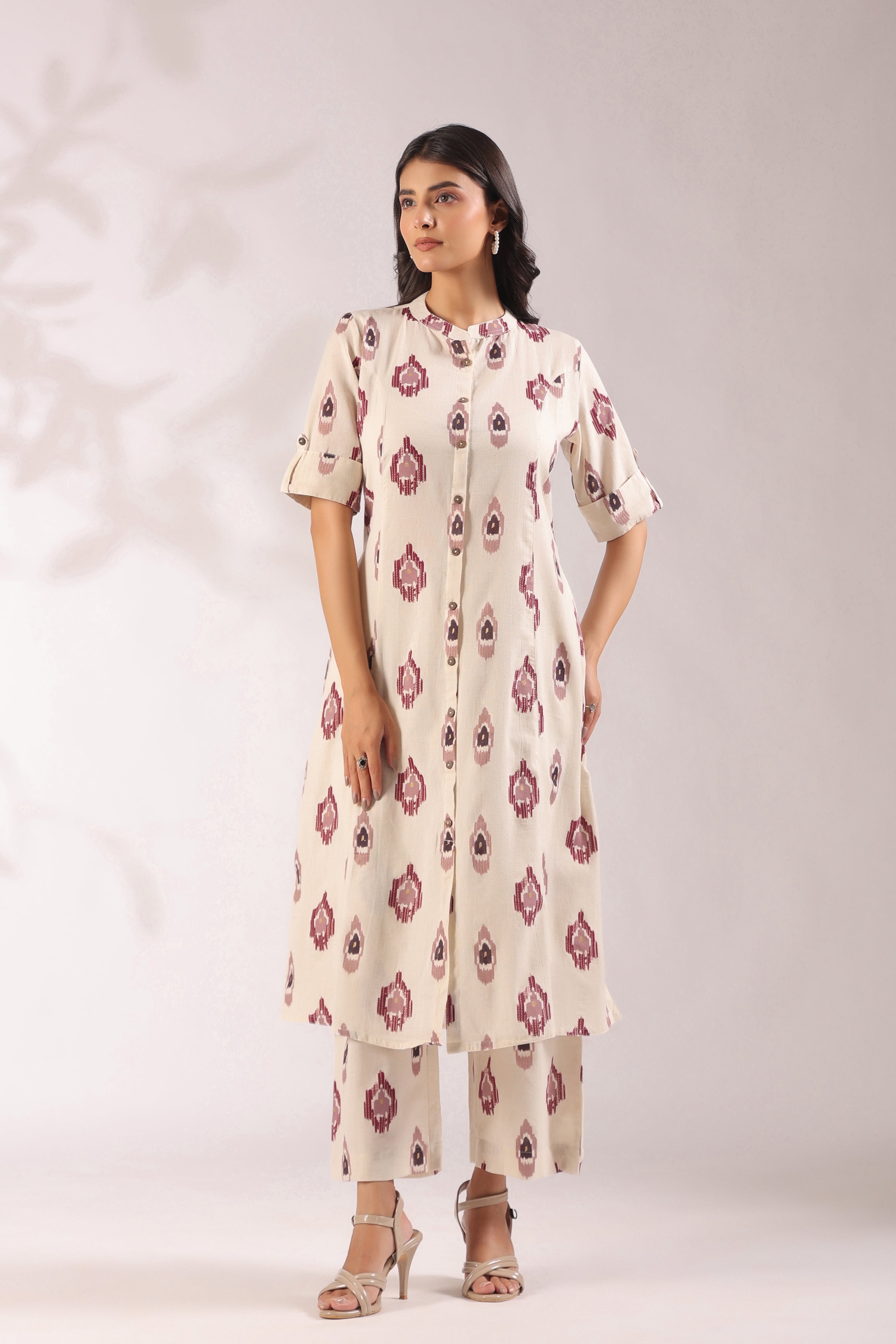 Offwhite Ikkat Cotton A-line Coord Set - The Jaipur Studio