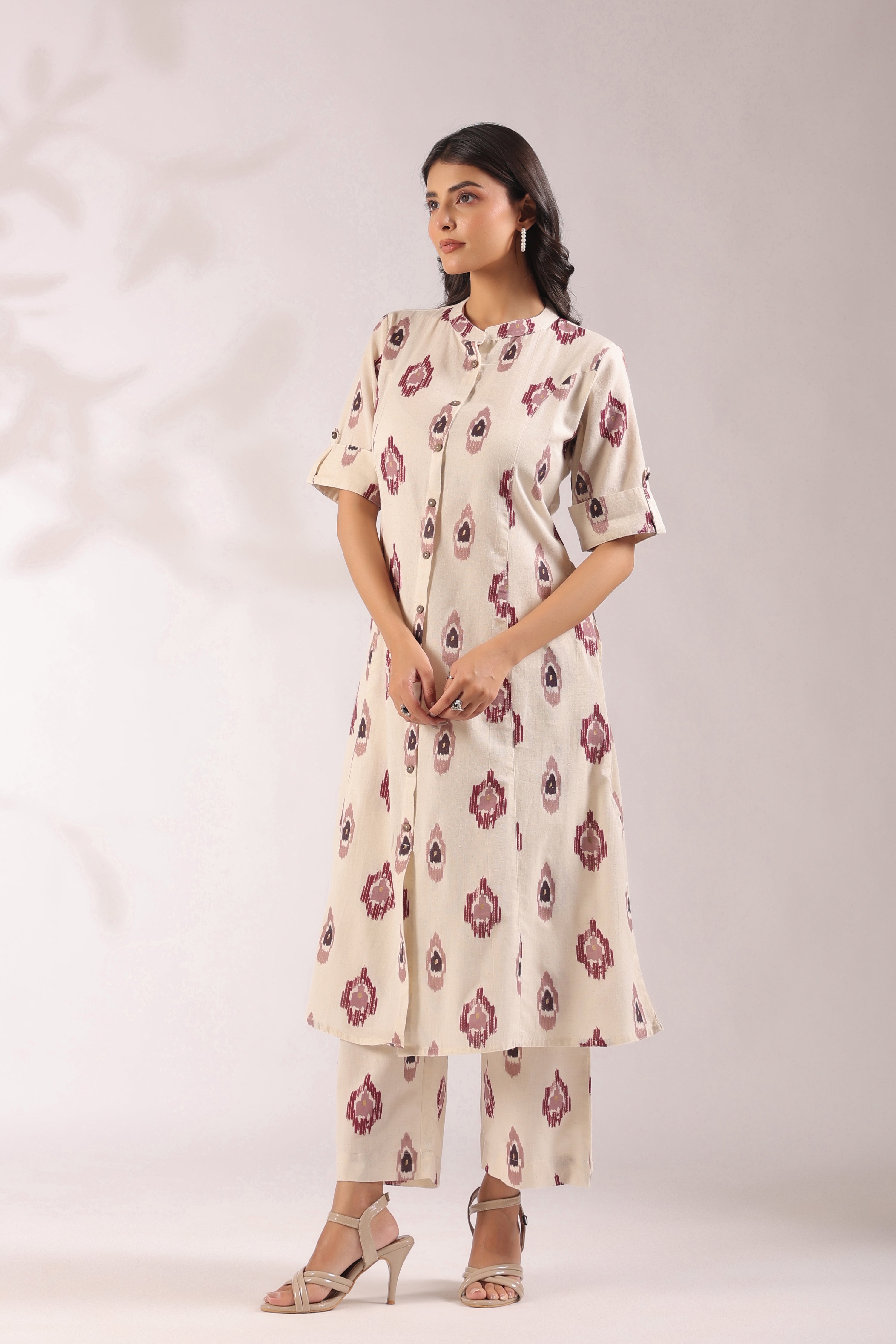 Offwhite Ikkat Cotton A-line Coord Set - The Jaipur Studio