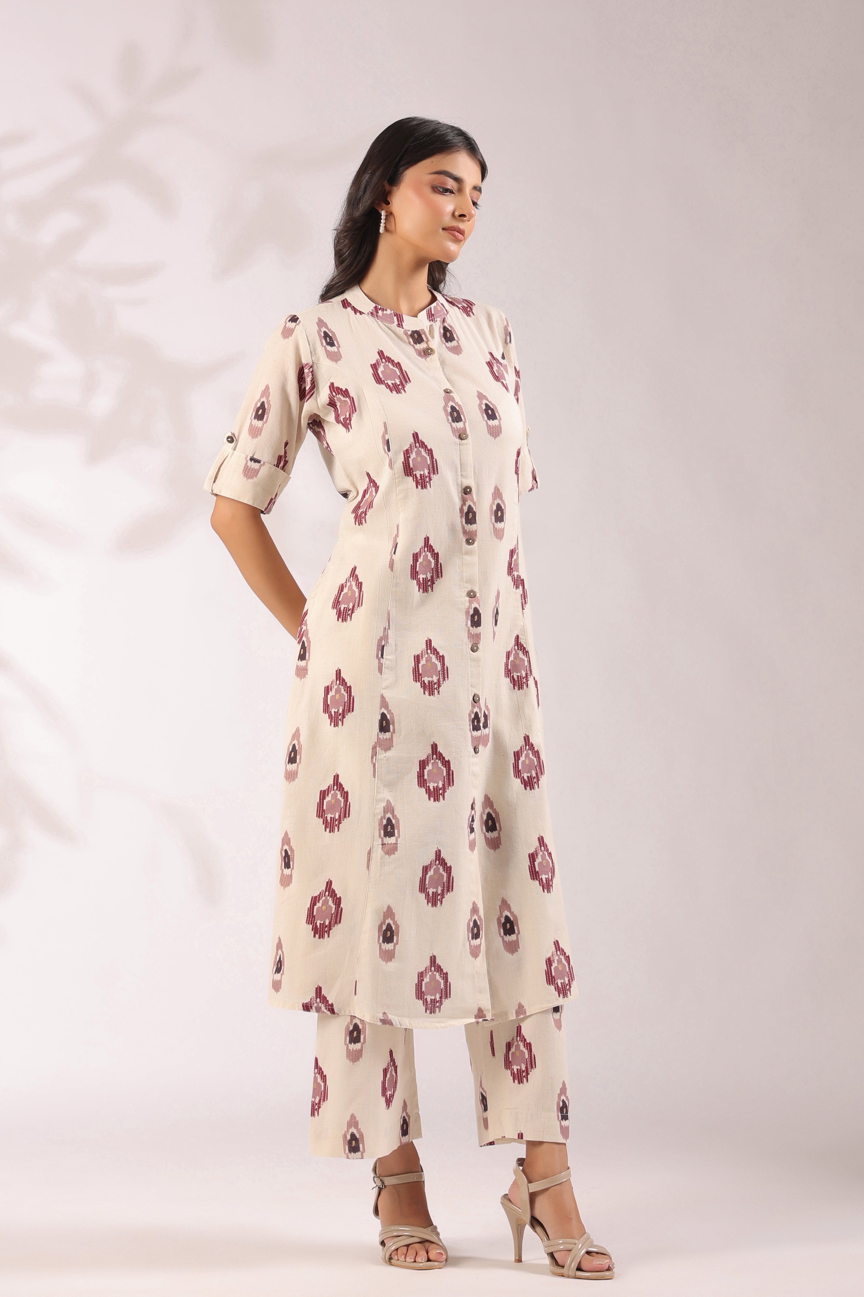 Offwhite Ikkat Cotton A-line Coord Set - The Jaipur Studio
