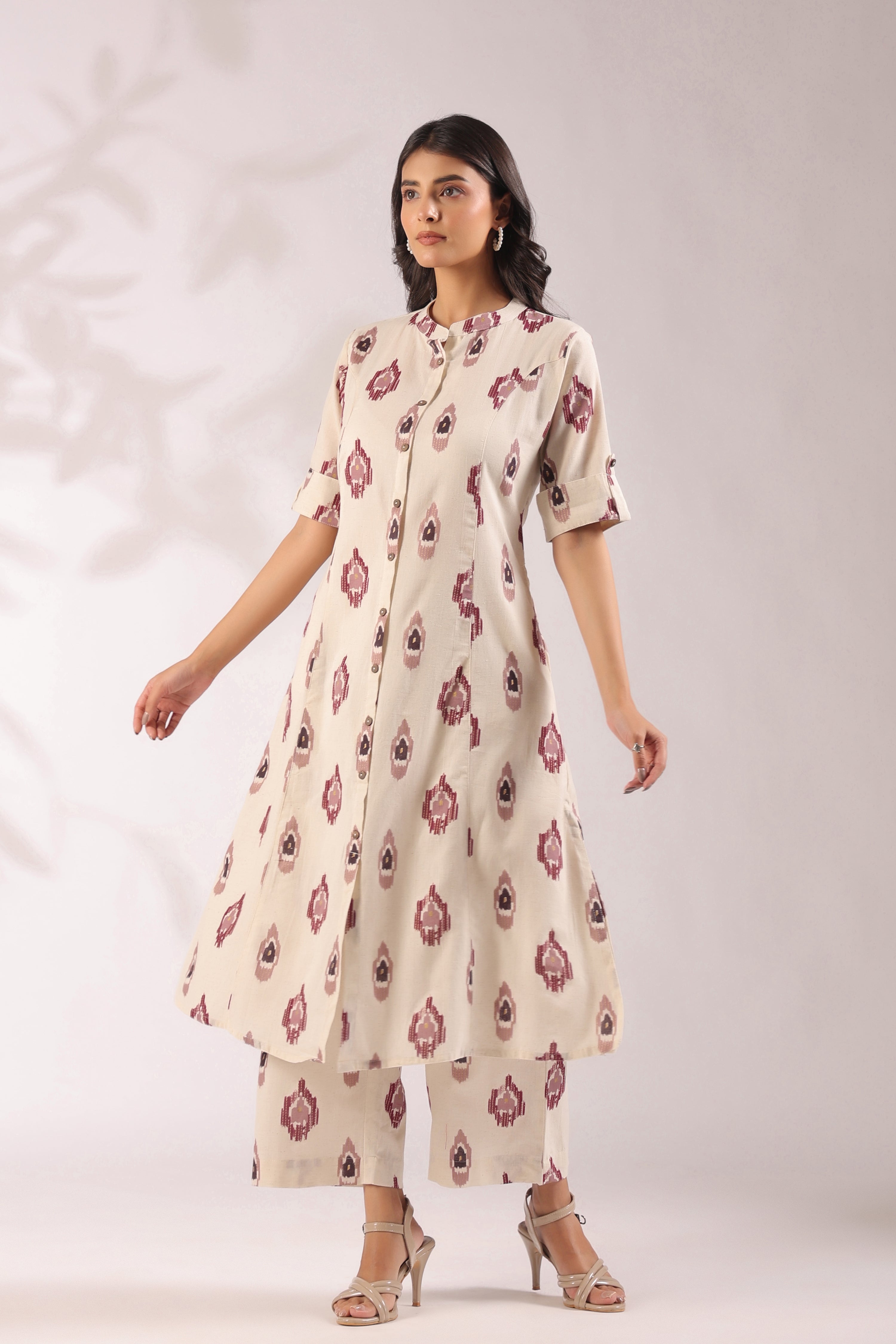 Offwhite Ikkat Cotton A-line Coord Set - The Jaipur Studio