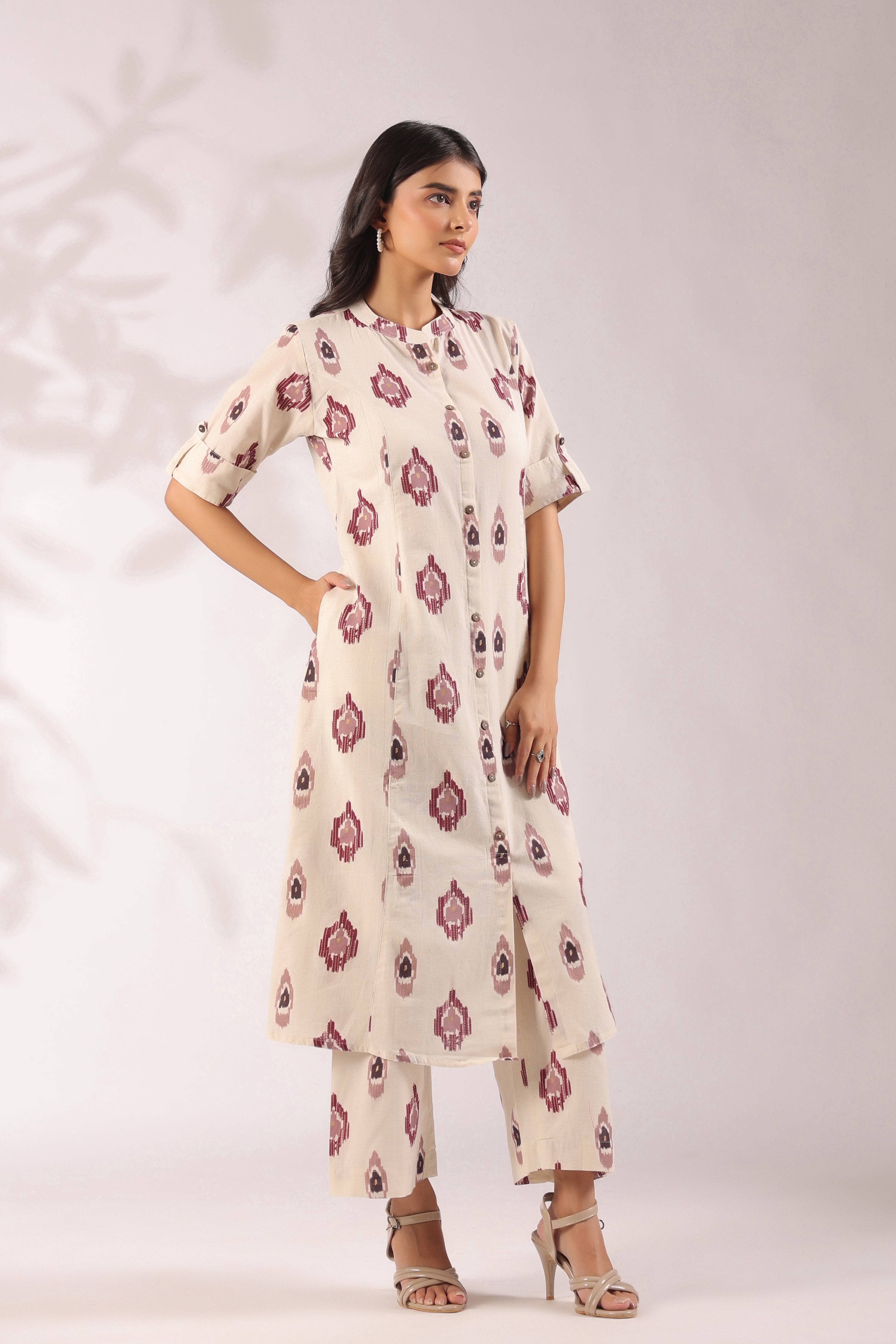 Offwhite Ikkat Cotton A-line Coord Set - The Jaipur Studio