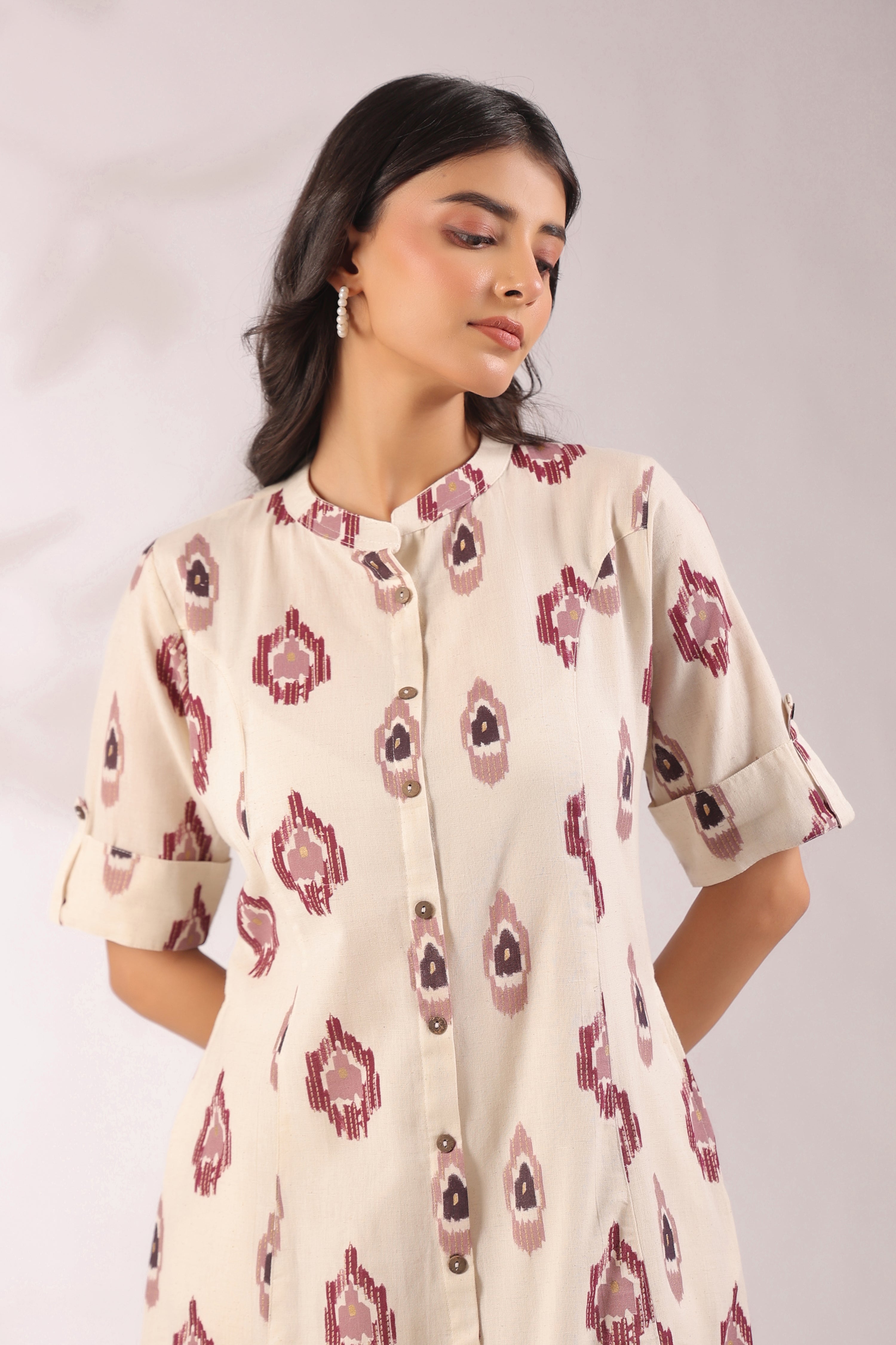 Offwhite Ikkat Cotton A-line Coord Set - The Jaipur Studio