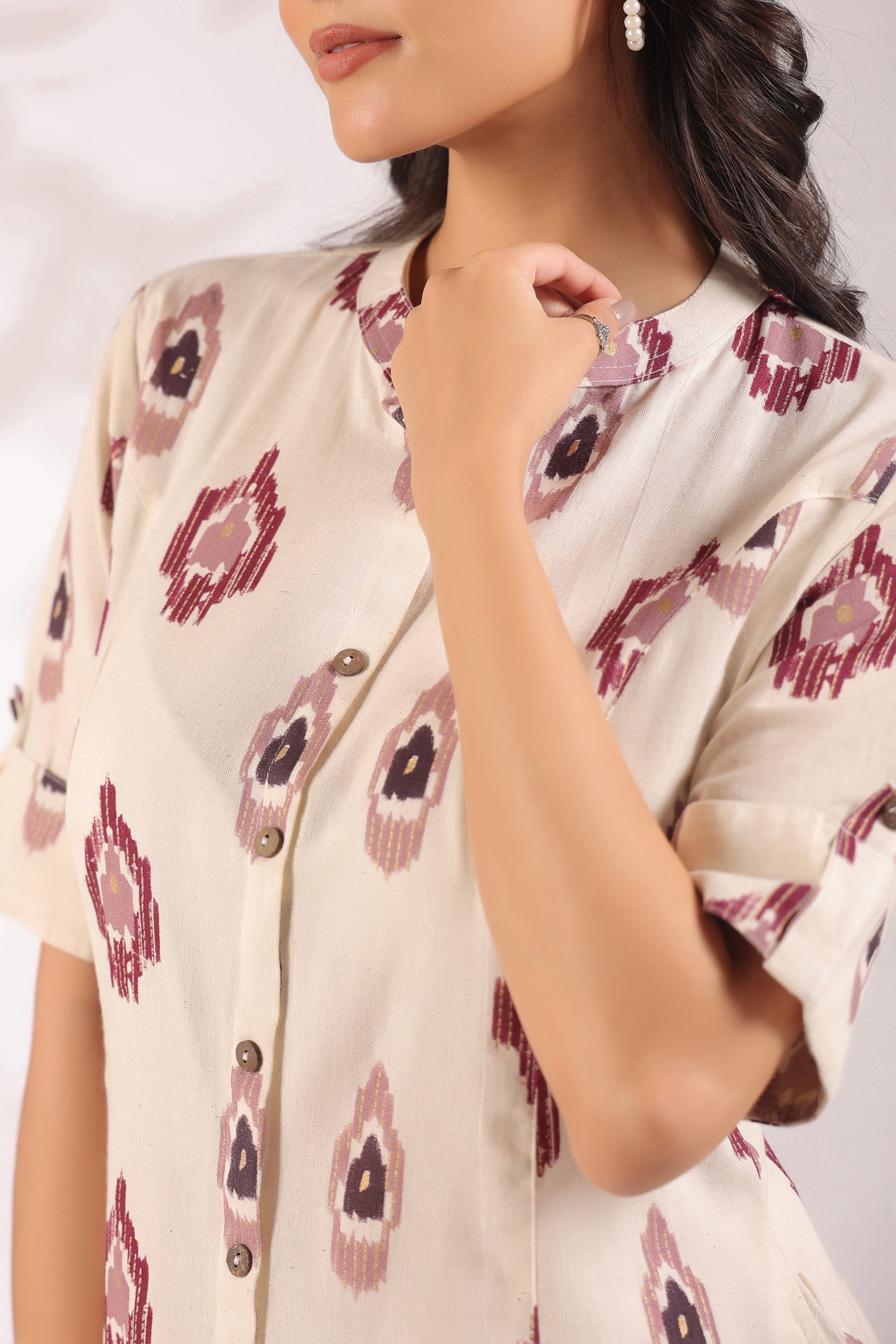 Offwhite Ikkat Cotton A-line Coord Set - The Jaipur Studio