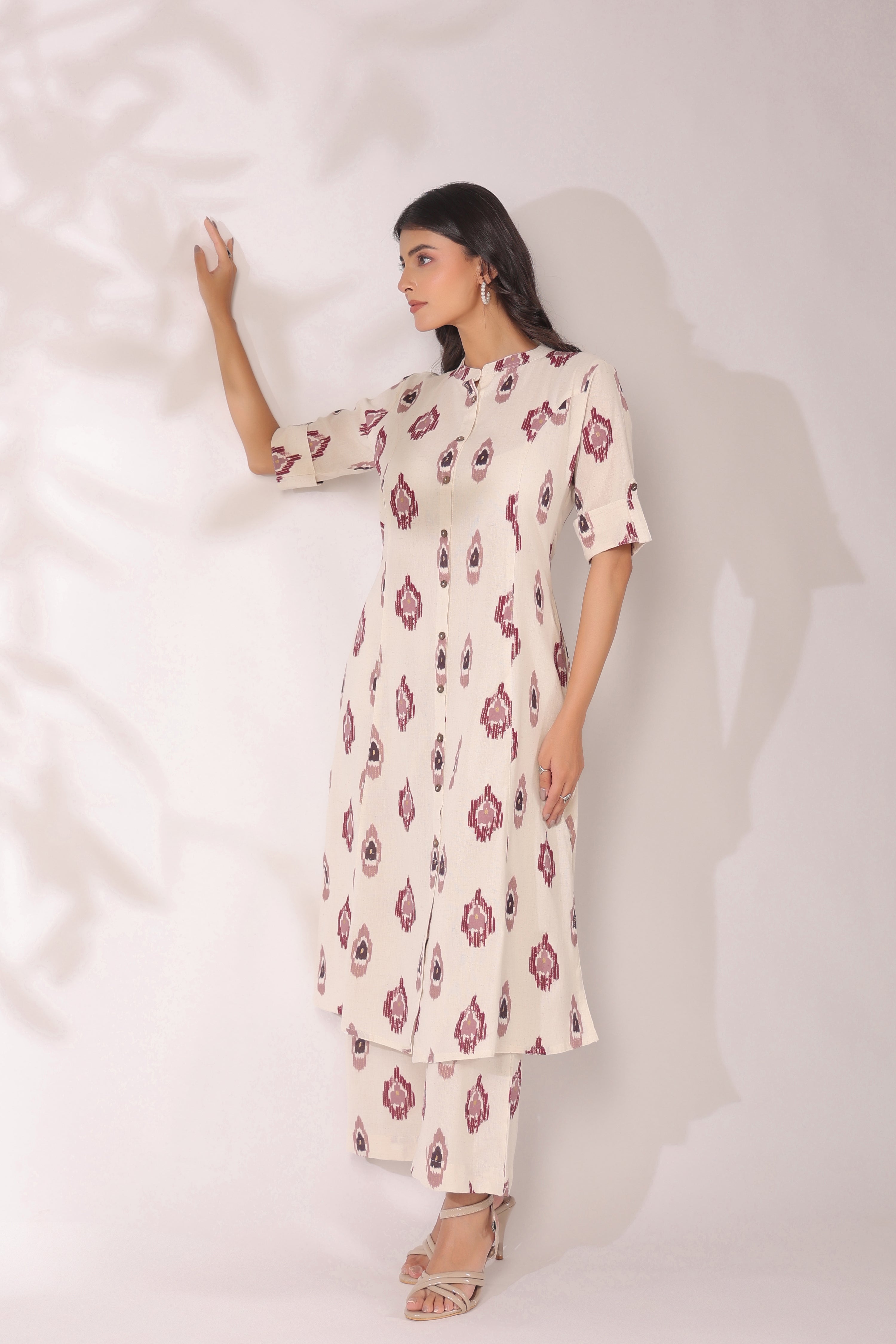 Offwhite Ikkat Cotton A-line Coord Set - The Jaipur Studio