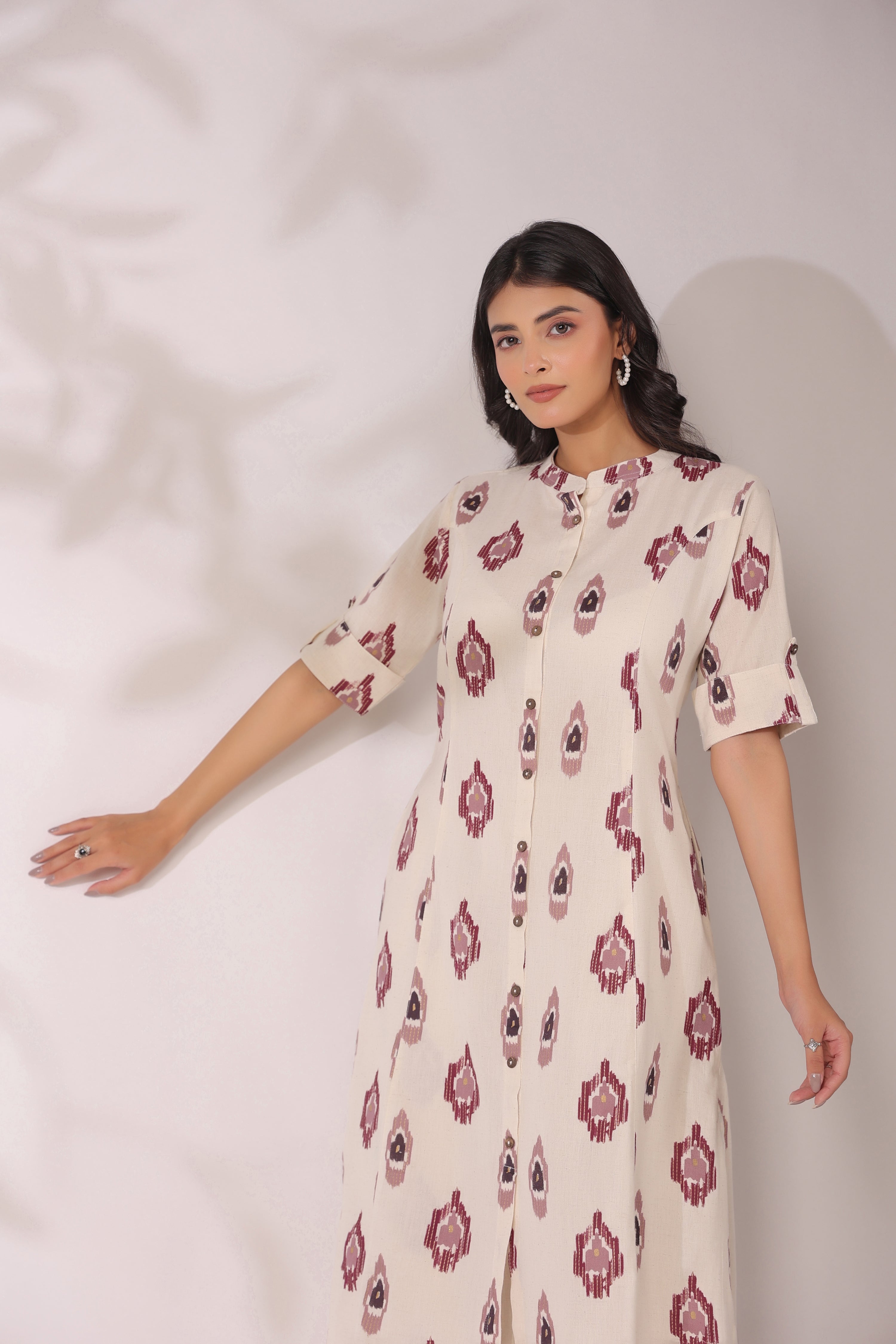 Offwhite Ikkat Cotton A-line Coord Set - The Jaipur Studio