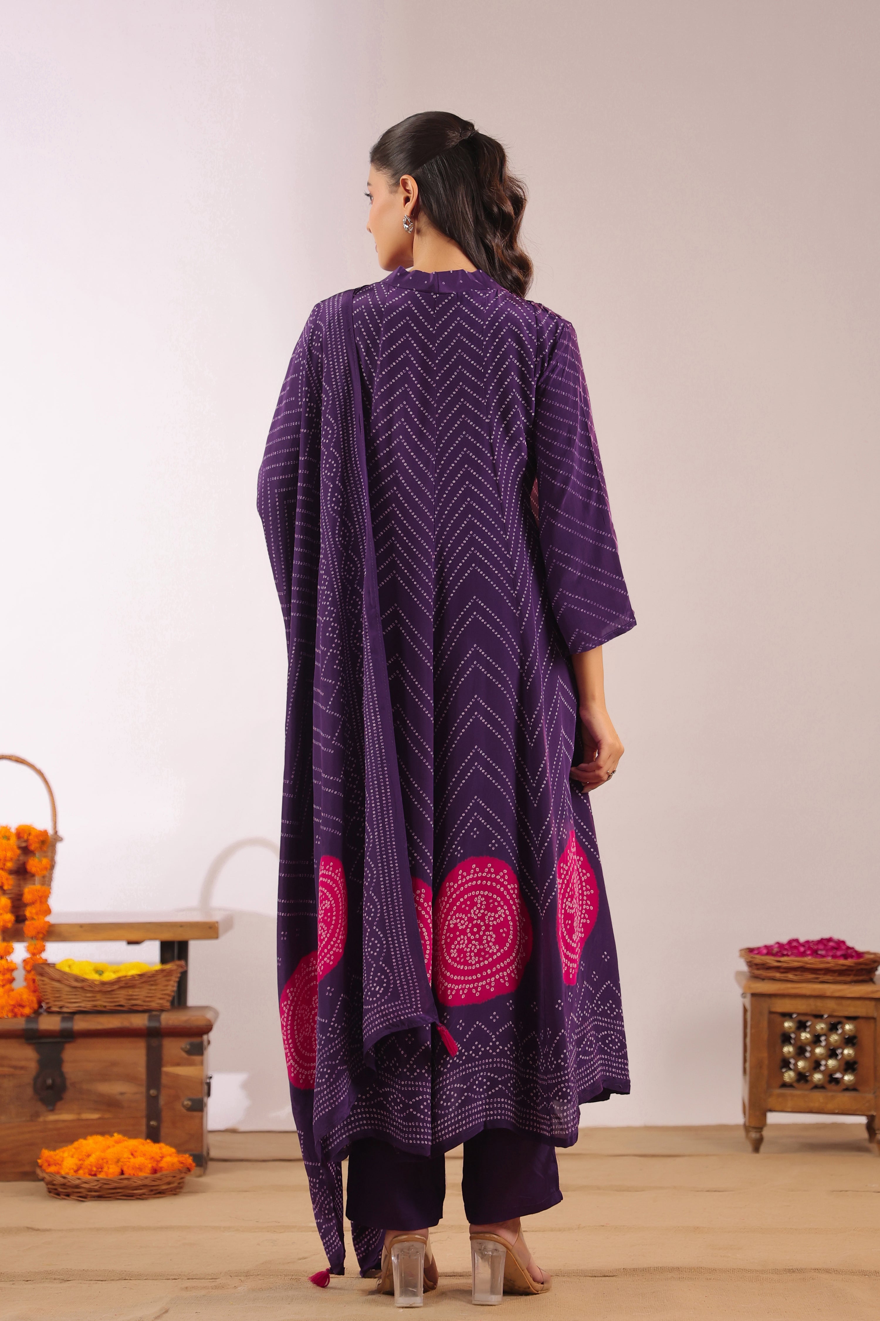 Jiva Crepe Bandhani HandEmbroidered Pant Set