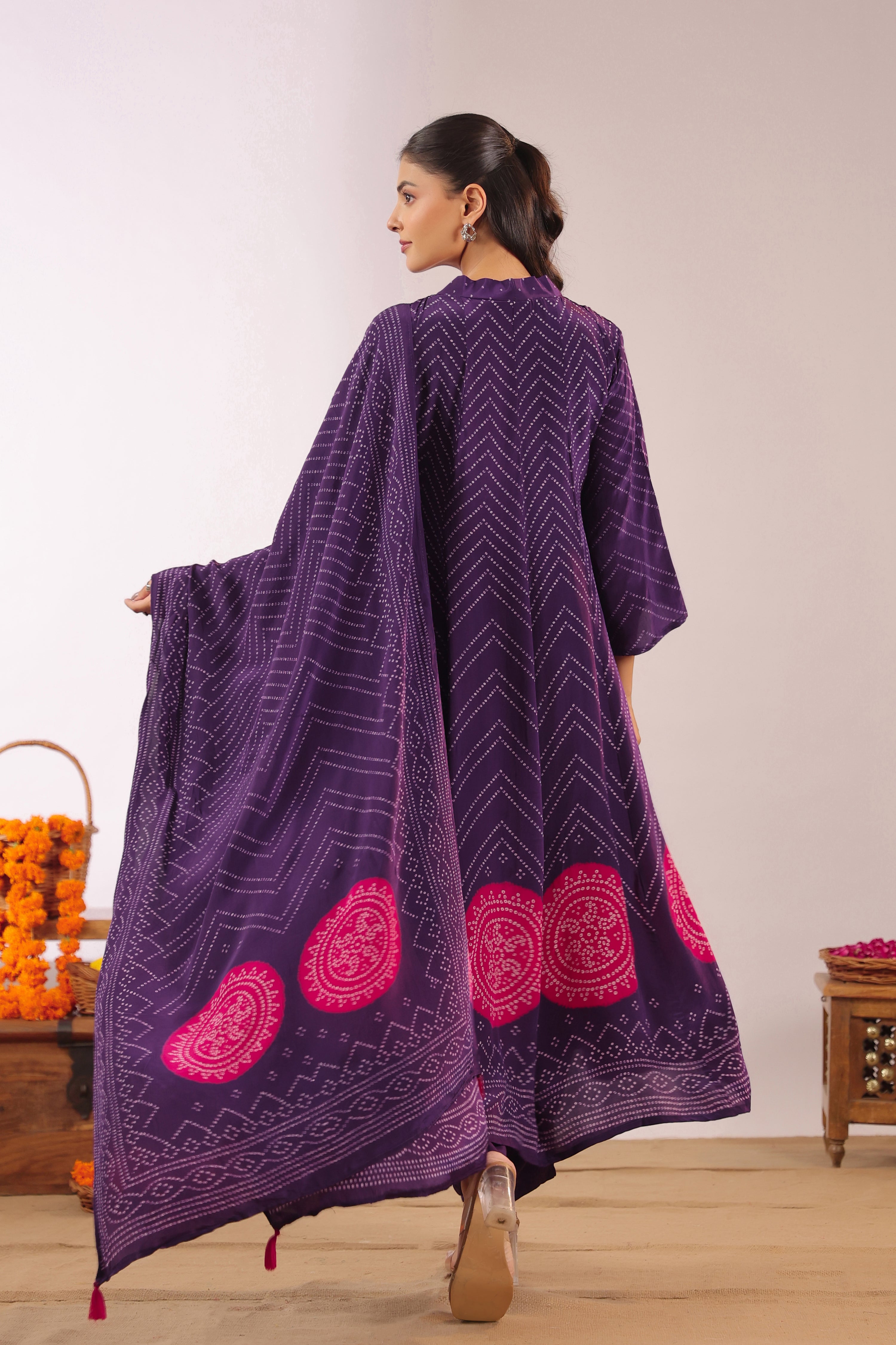 Jiva Crepe Bandhani HandEmbroidered Pant Set