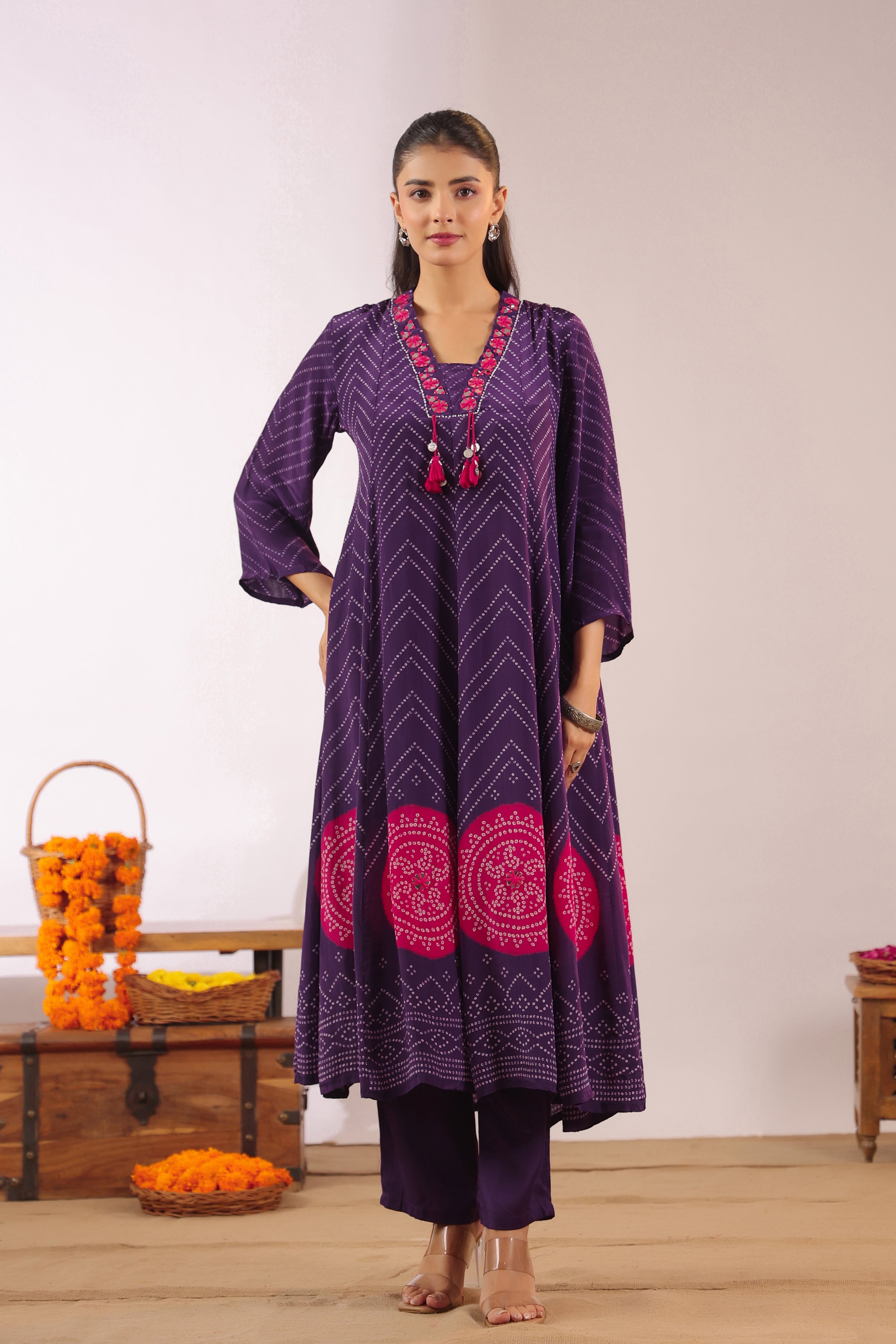 Jiva Crepe Bandhani HandEmbroidered Pant Set