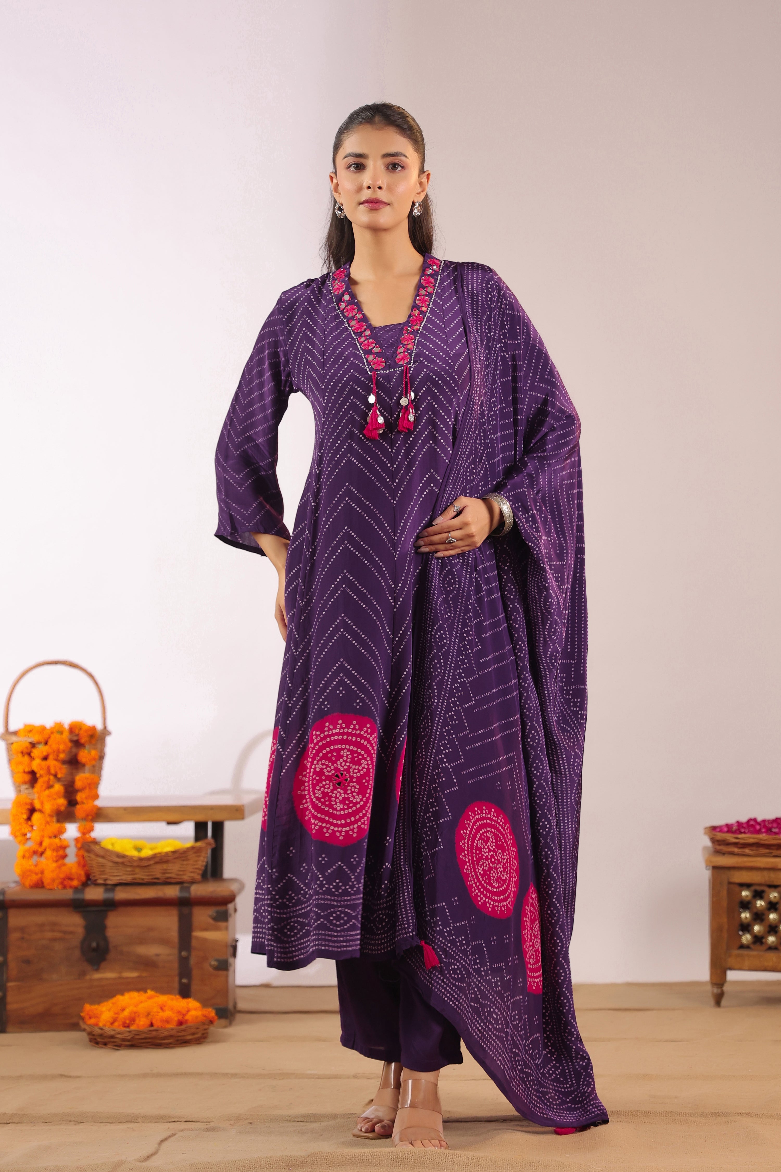 Jiva Crepe Bandhani HandEmbroidered Pant Set