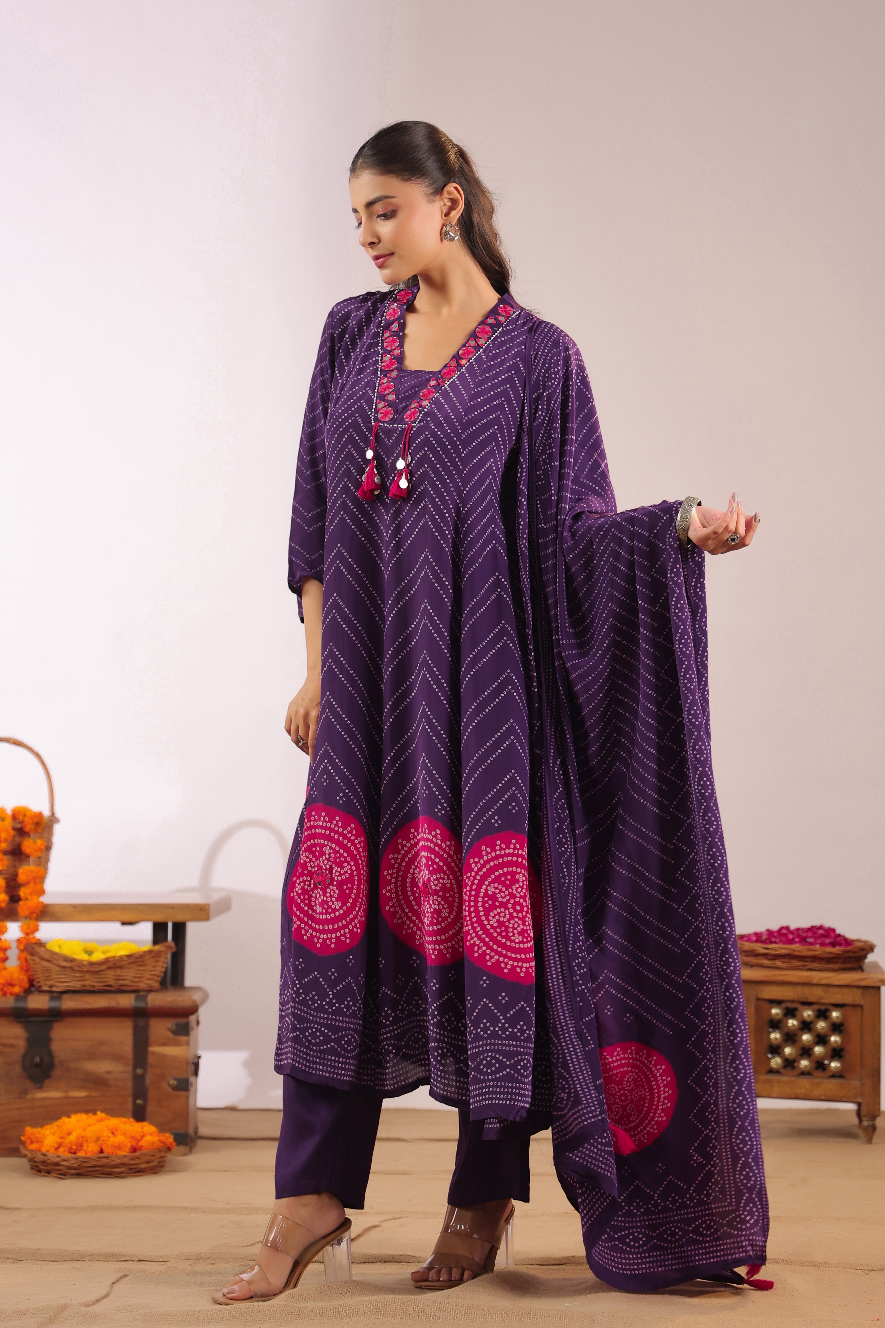 Jiva Crepe Bandhani HandEmbroidered Pant Set