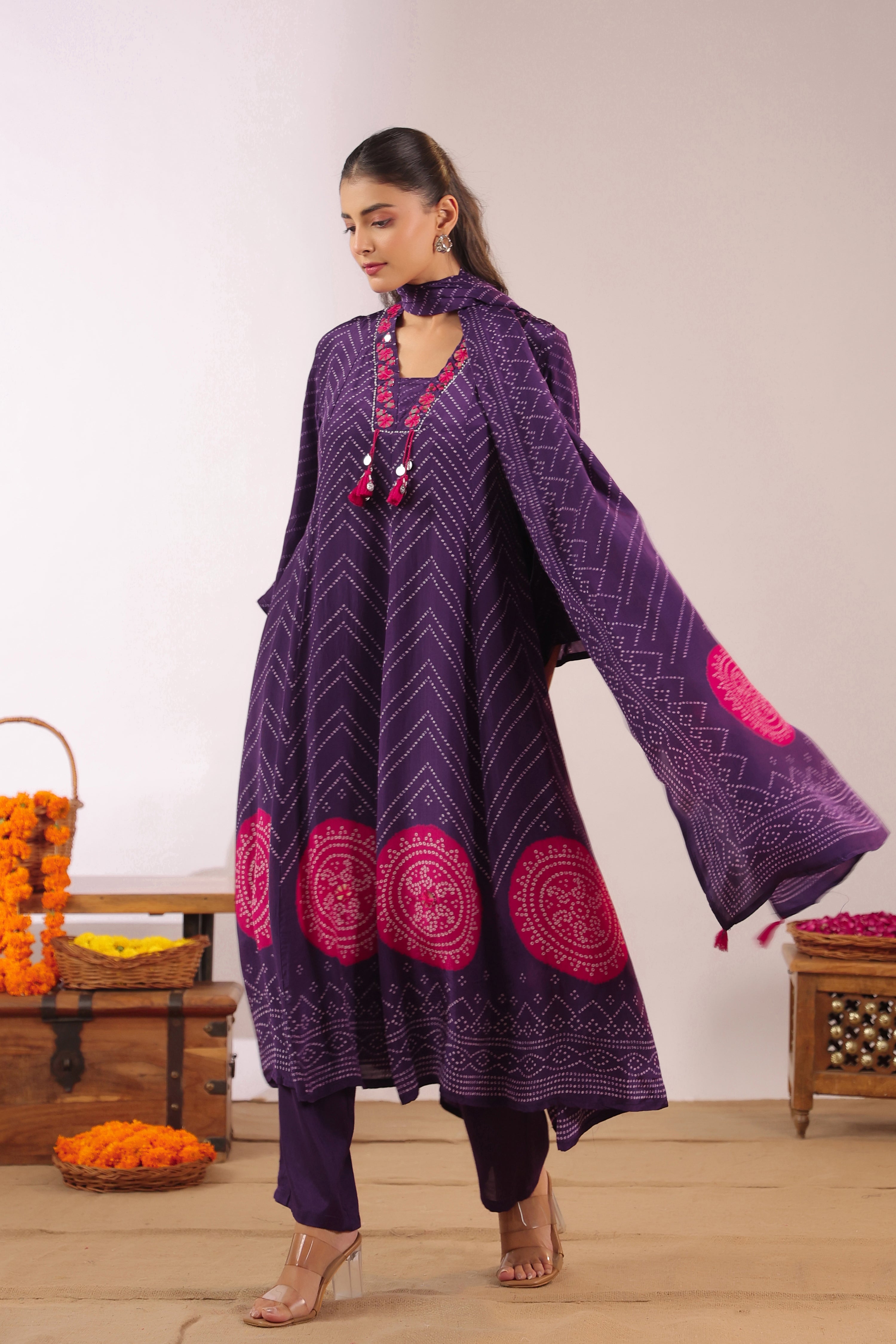 Jiva Crepe Bandhani HandEmbroidered Pant Set
