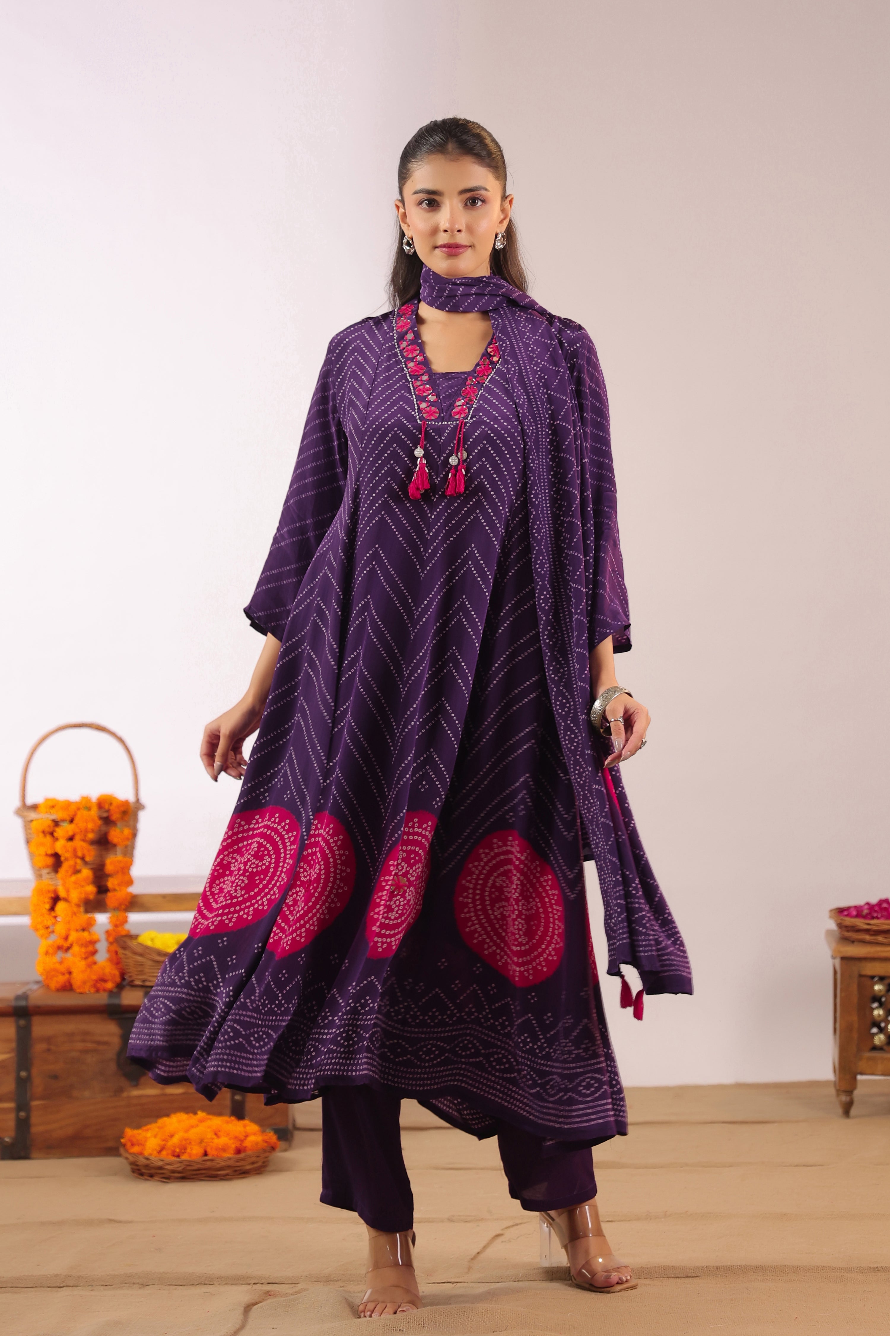 Jiva Crepe Bandhani HandEmbroidered Pant Set