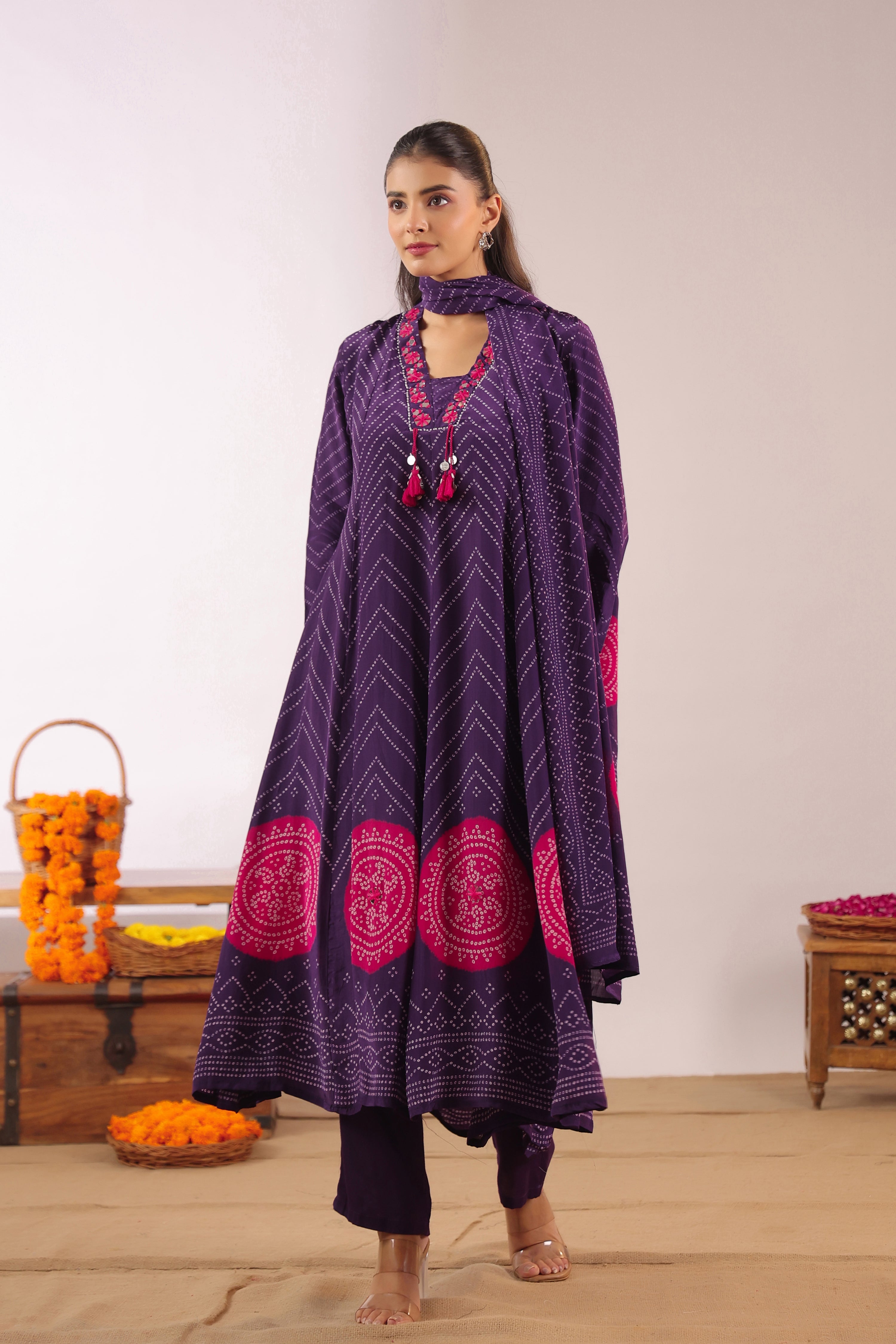 Jiva Crepe Bandhani HandEmbroidered Pant Set