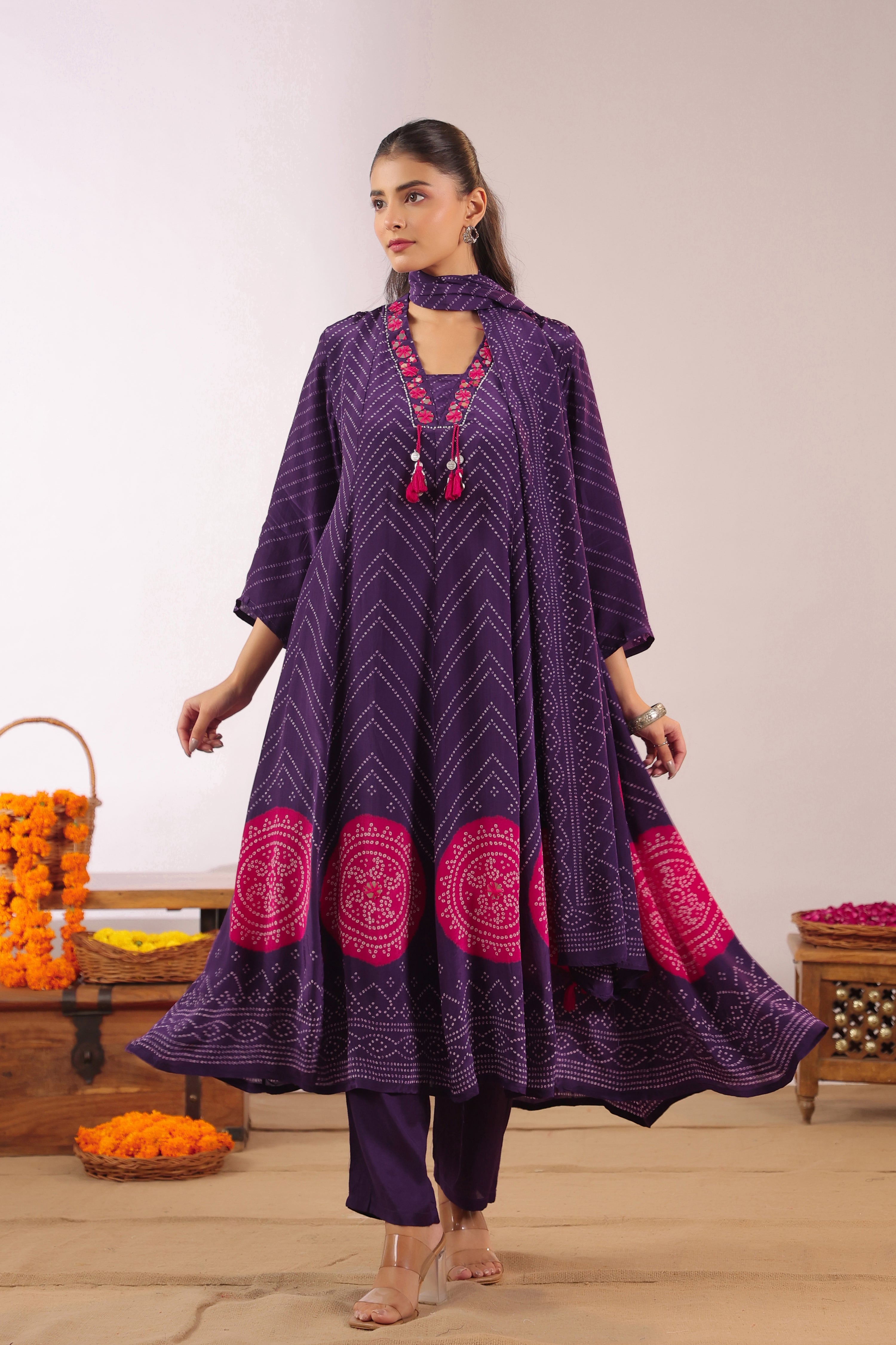 Jiva Crepe Bandhani HandEmbroidered Pant Set