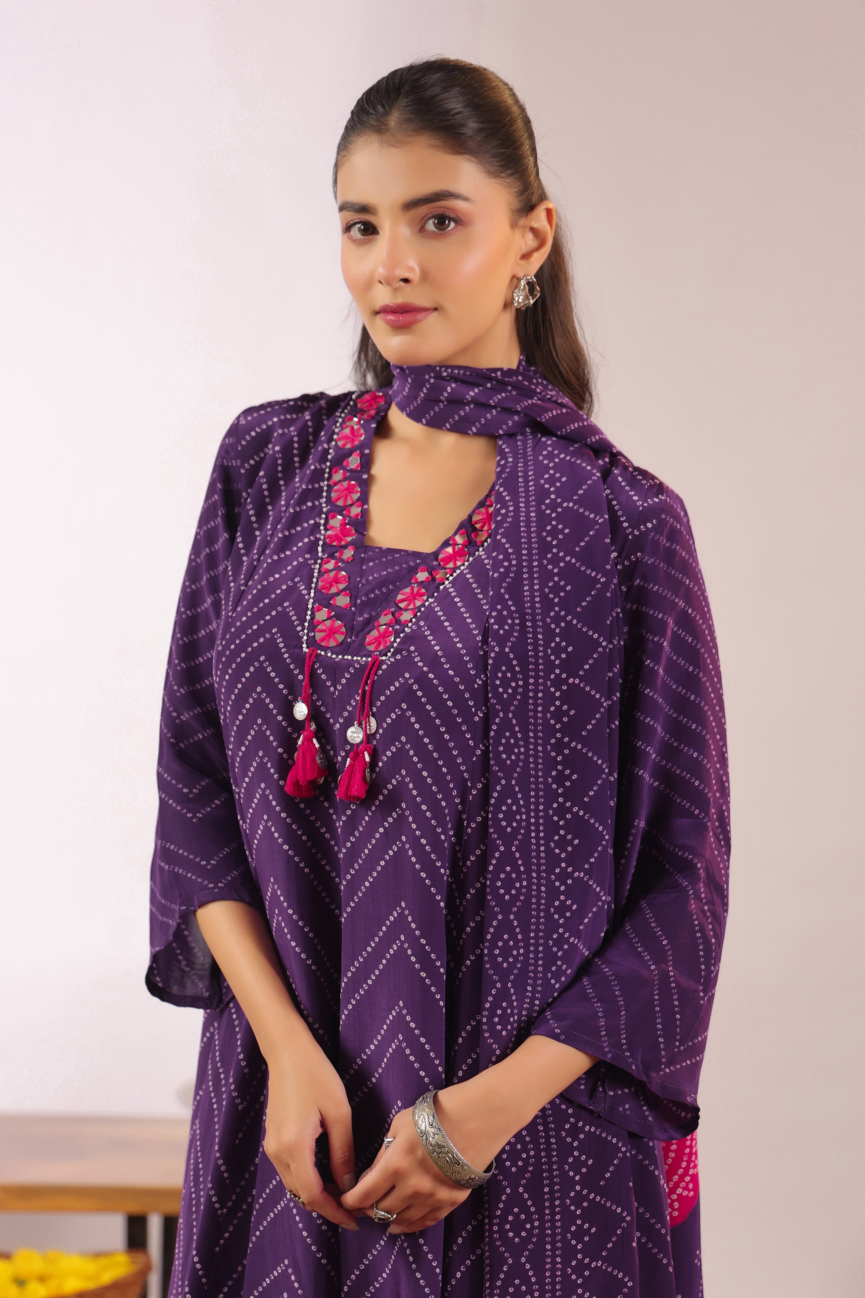 Jiva Crepe Bandhani HandEmbroidered Pant Set