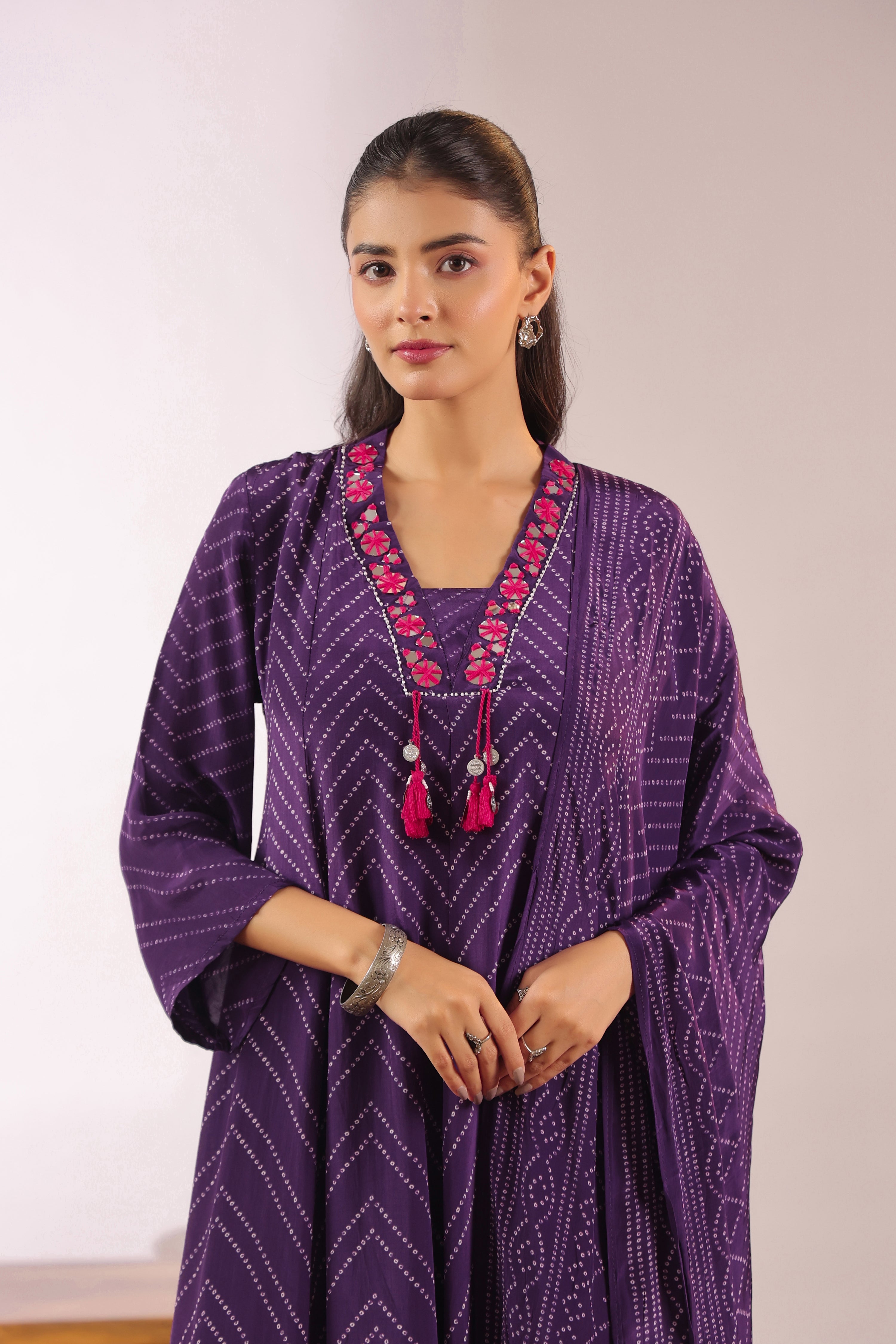 Jiva Crepe Bandhani HandEmbroidered Pant Set