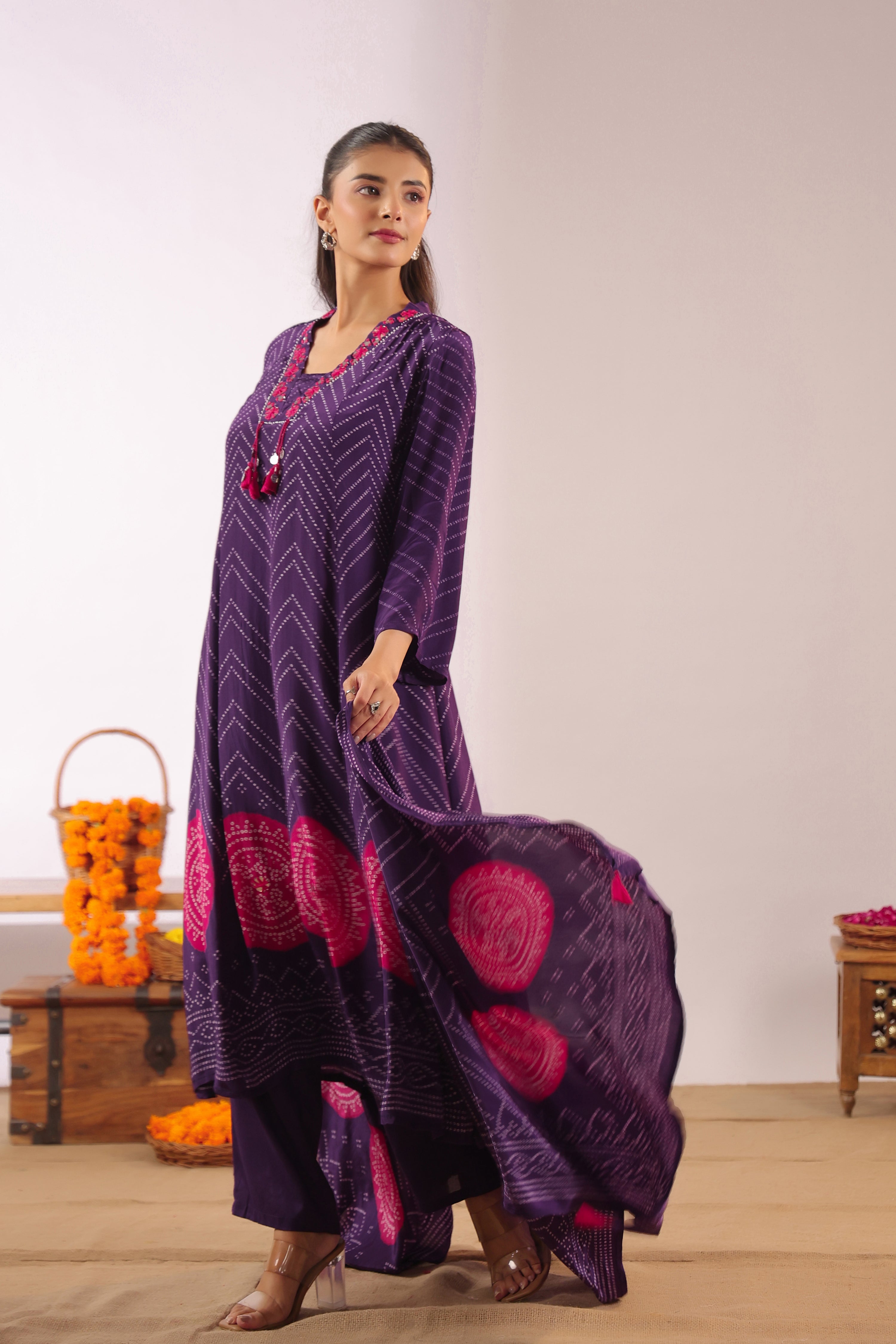 Jiva Crepe Bandhani HandEmbroidered Pant Set