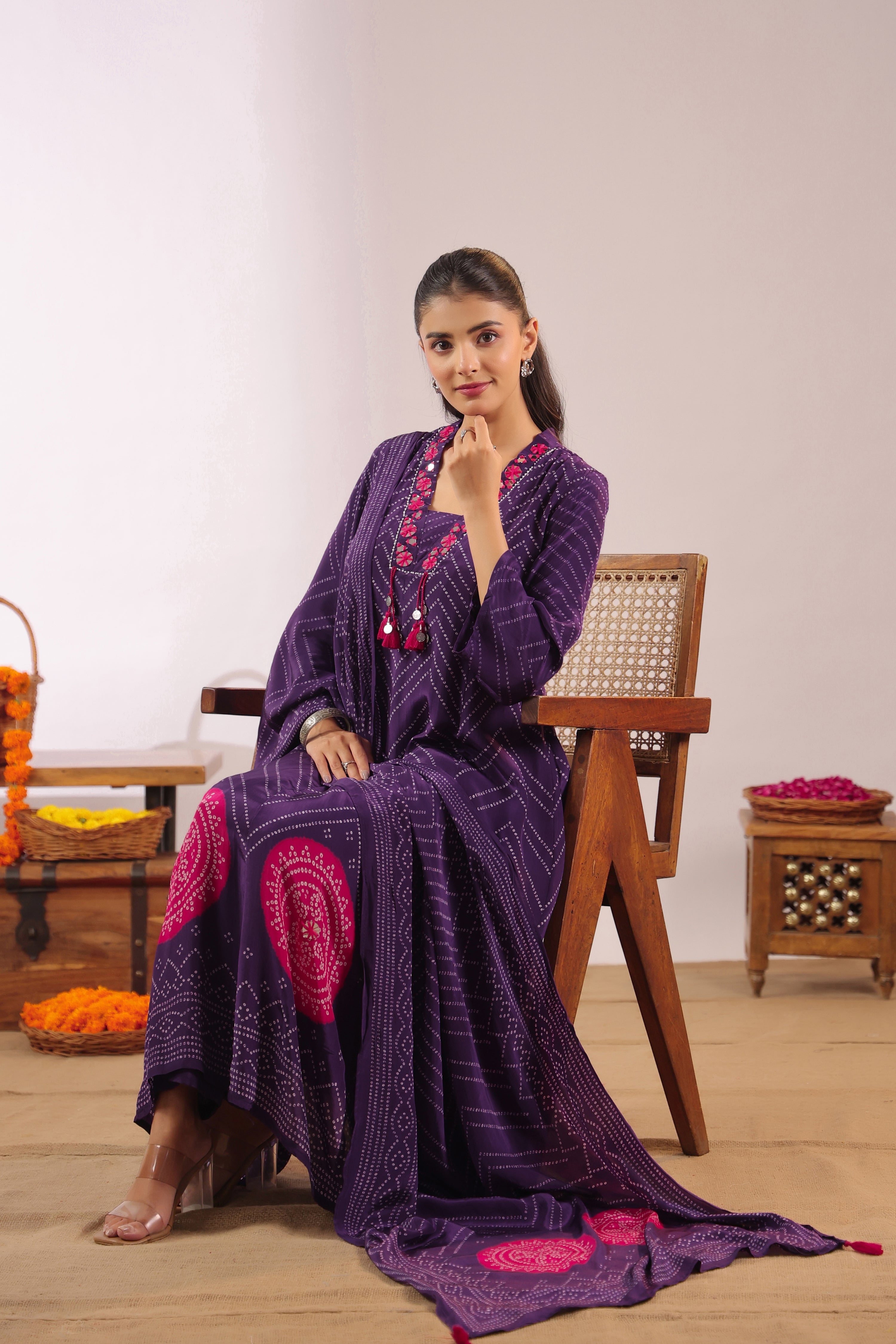 Jiva Crepe Bandhani HandEmbroidered Pant Set