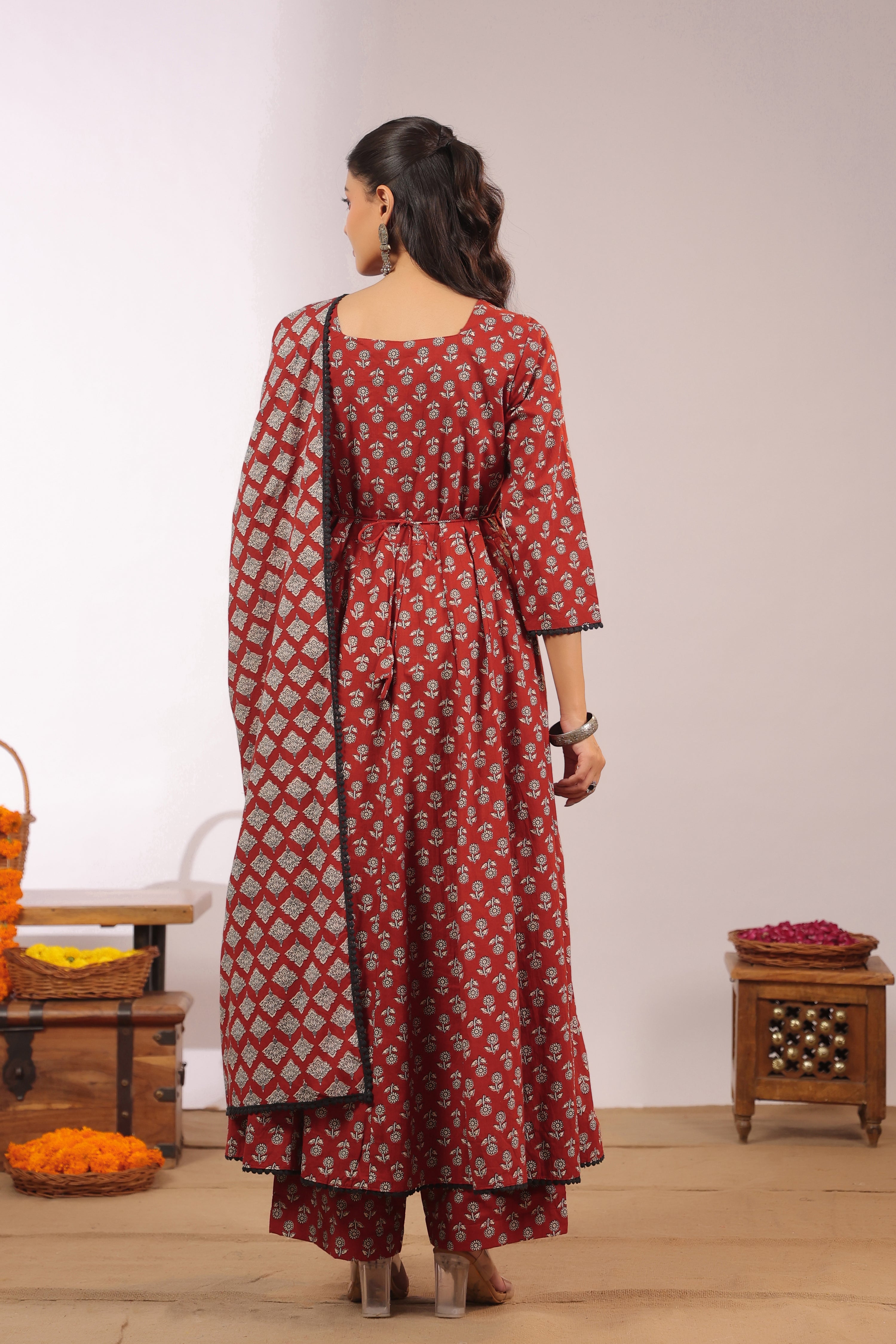 Gunjal Cotton Ajrakh HandEmbroidered Anarkali Set