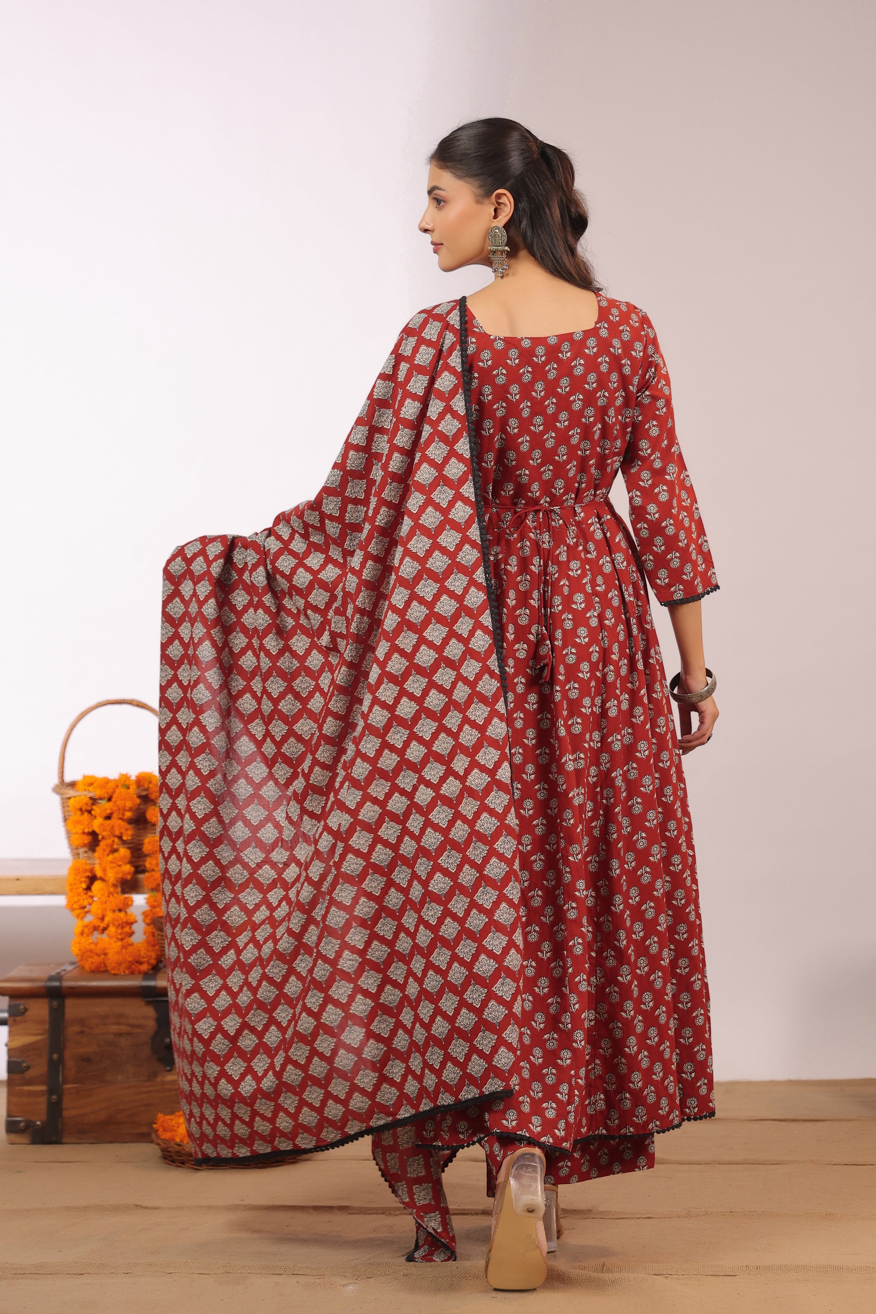 Gunjal Cotton Ajrakh HandEmbroidered Anarkali Set