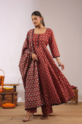 Gunjal Cotton Ajrakh HandEmbroidered Anarkali Set