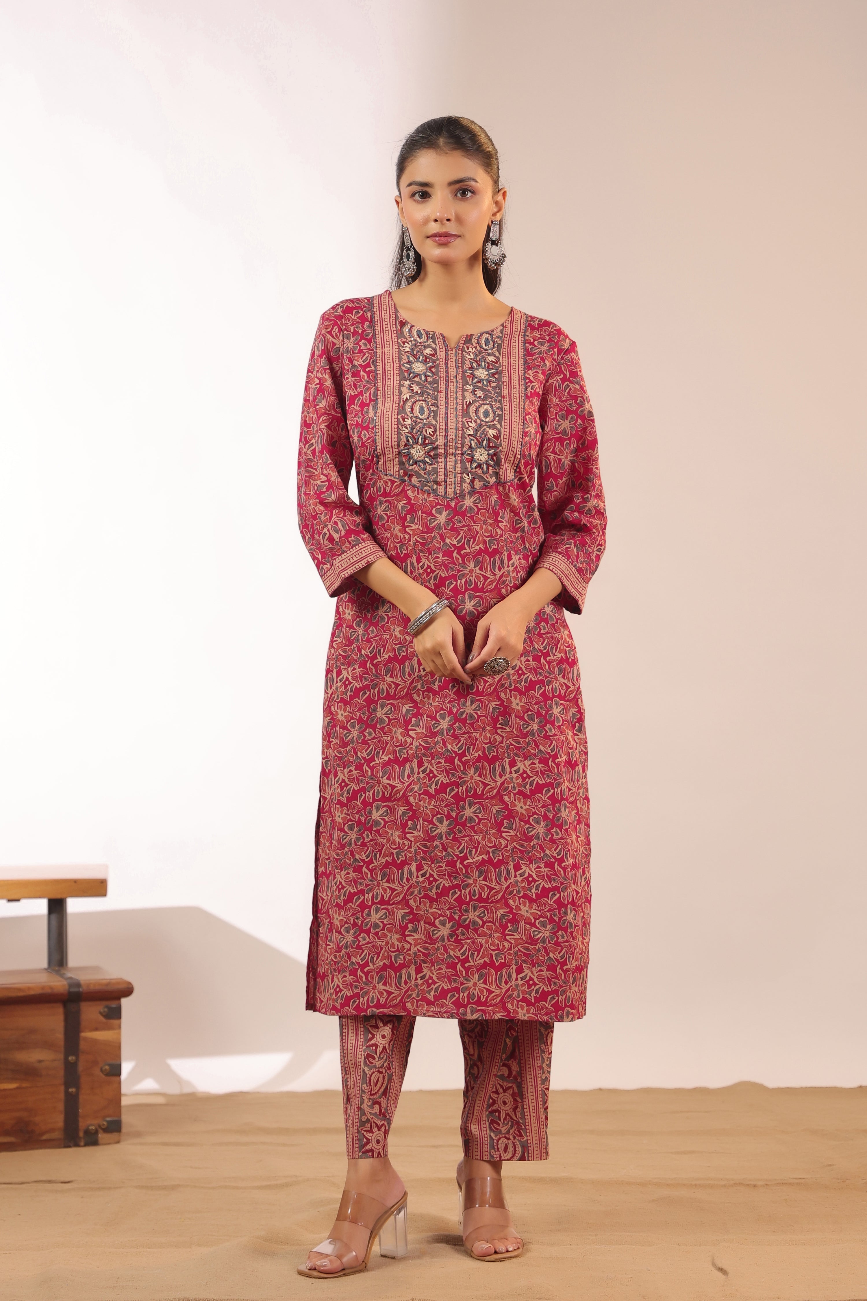 Chavvi  KalamKari Cotton HandEmbroidered Pant Set