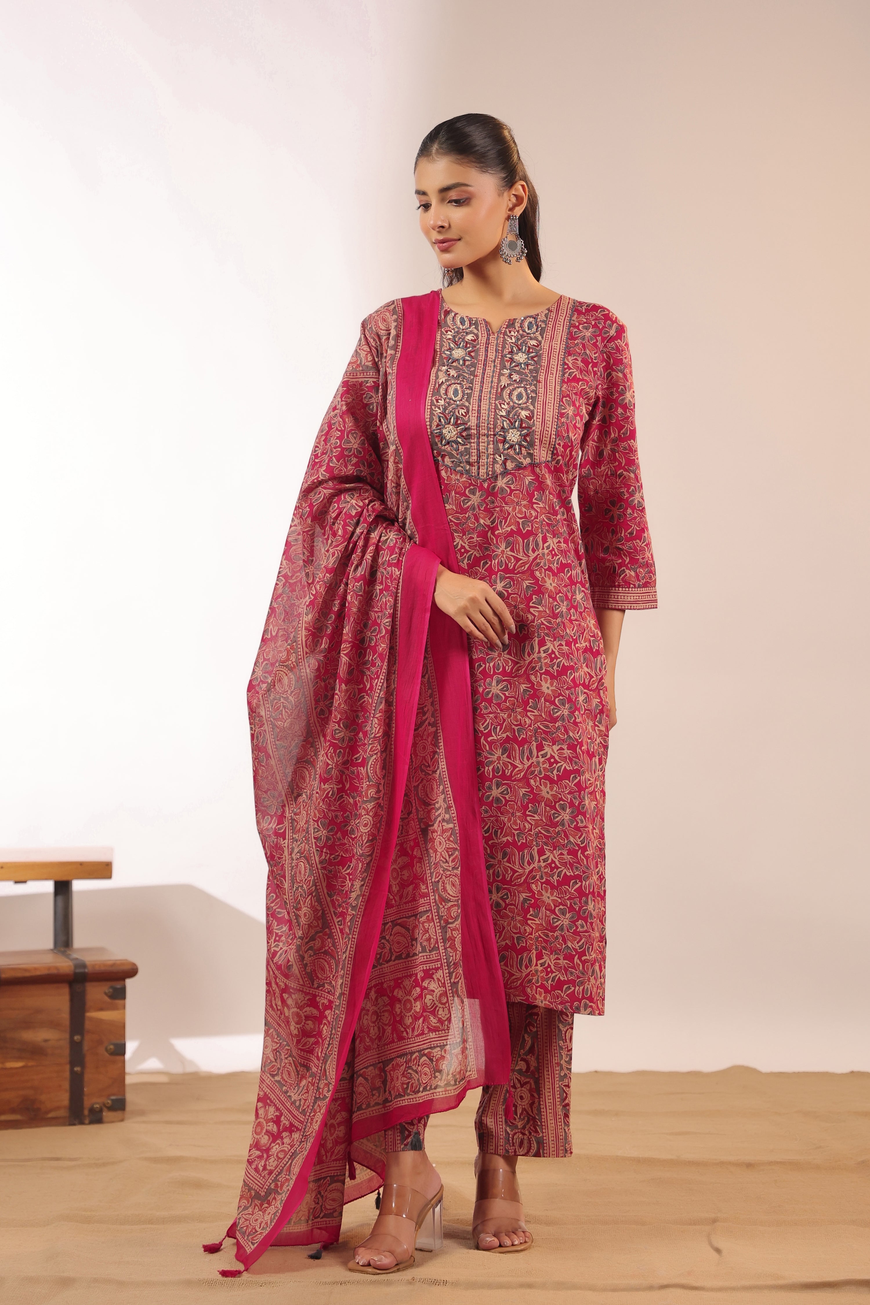Chavvi  KalamKari Cotton HandEmbroidered Pant Set