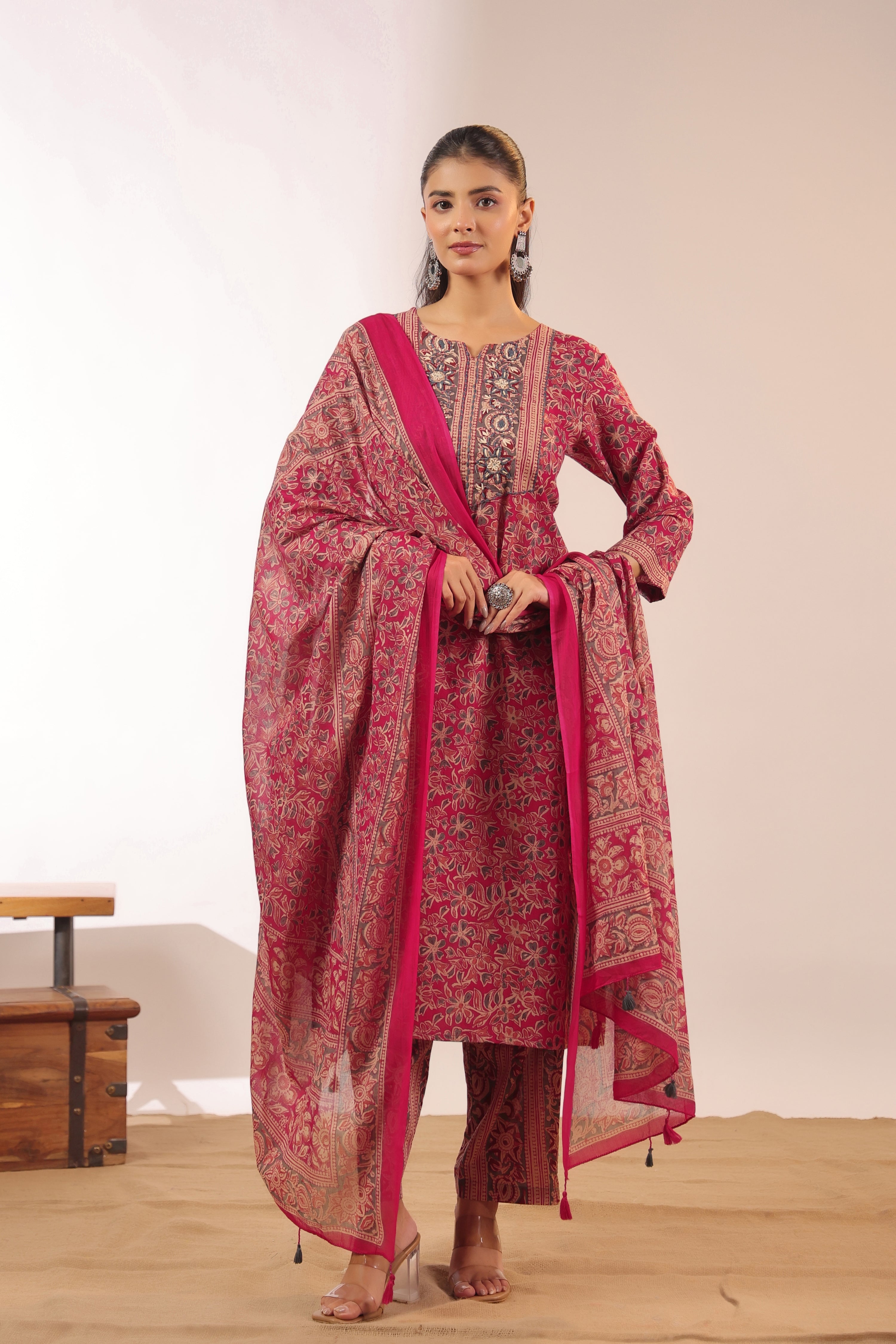 Chavvi  KalamKari Cotton HandEmbroidered Pant Set