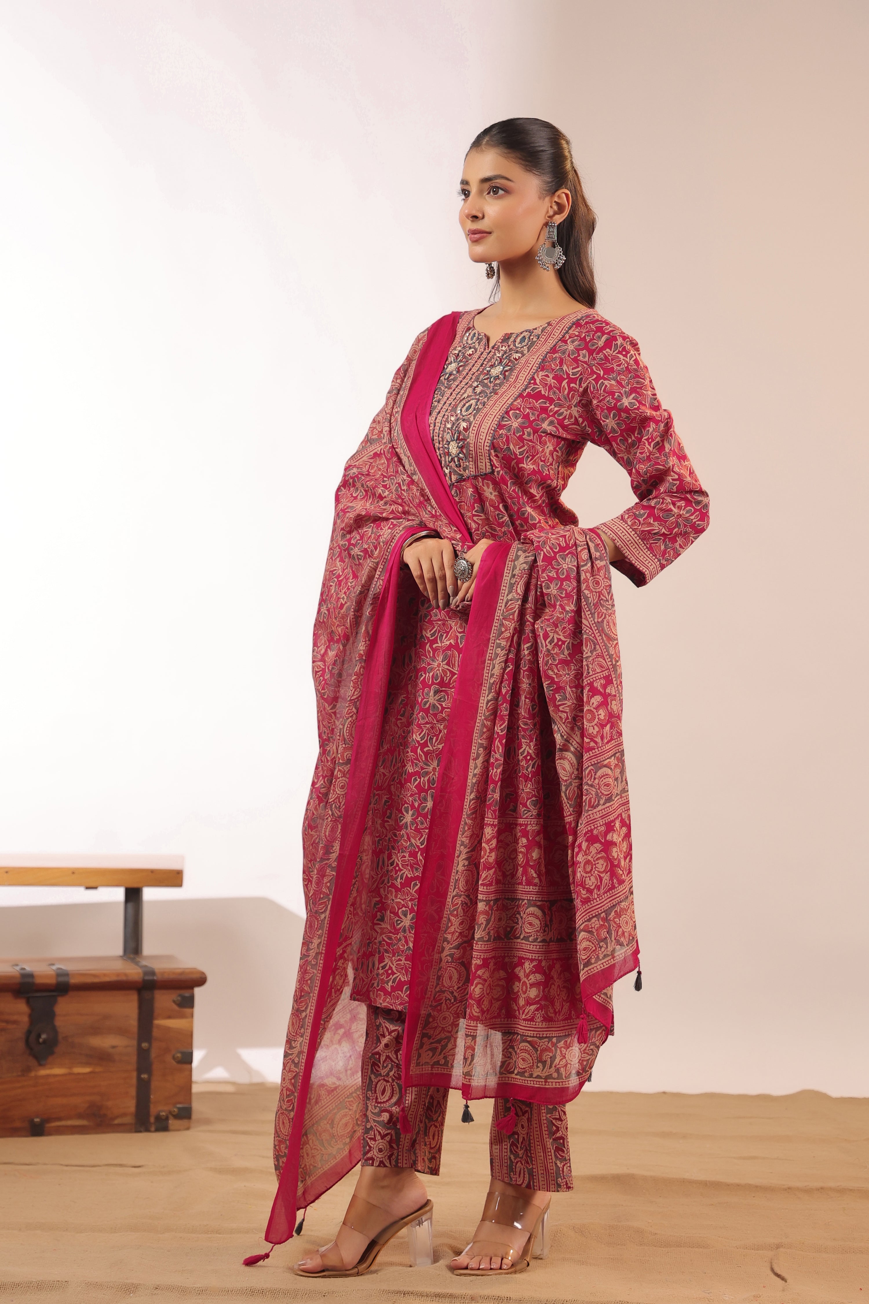 Chavvi  KalamKari Cotton HandEmbroidered Pant Set