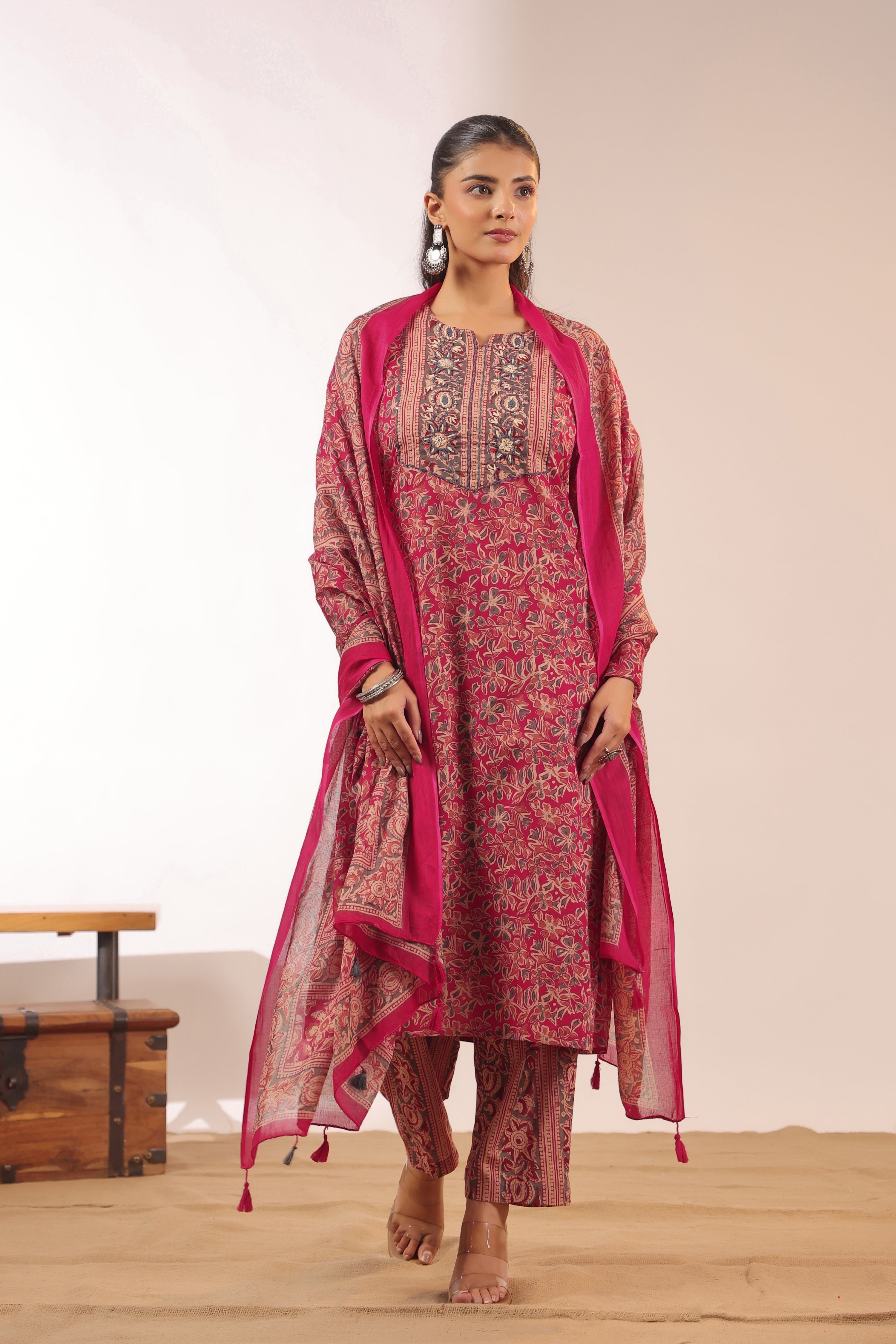 Chavvi  KalamKari Cotton HandEmbroidered Pant Set