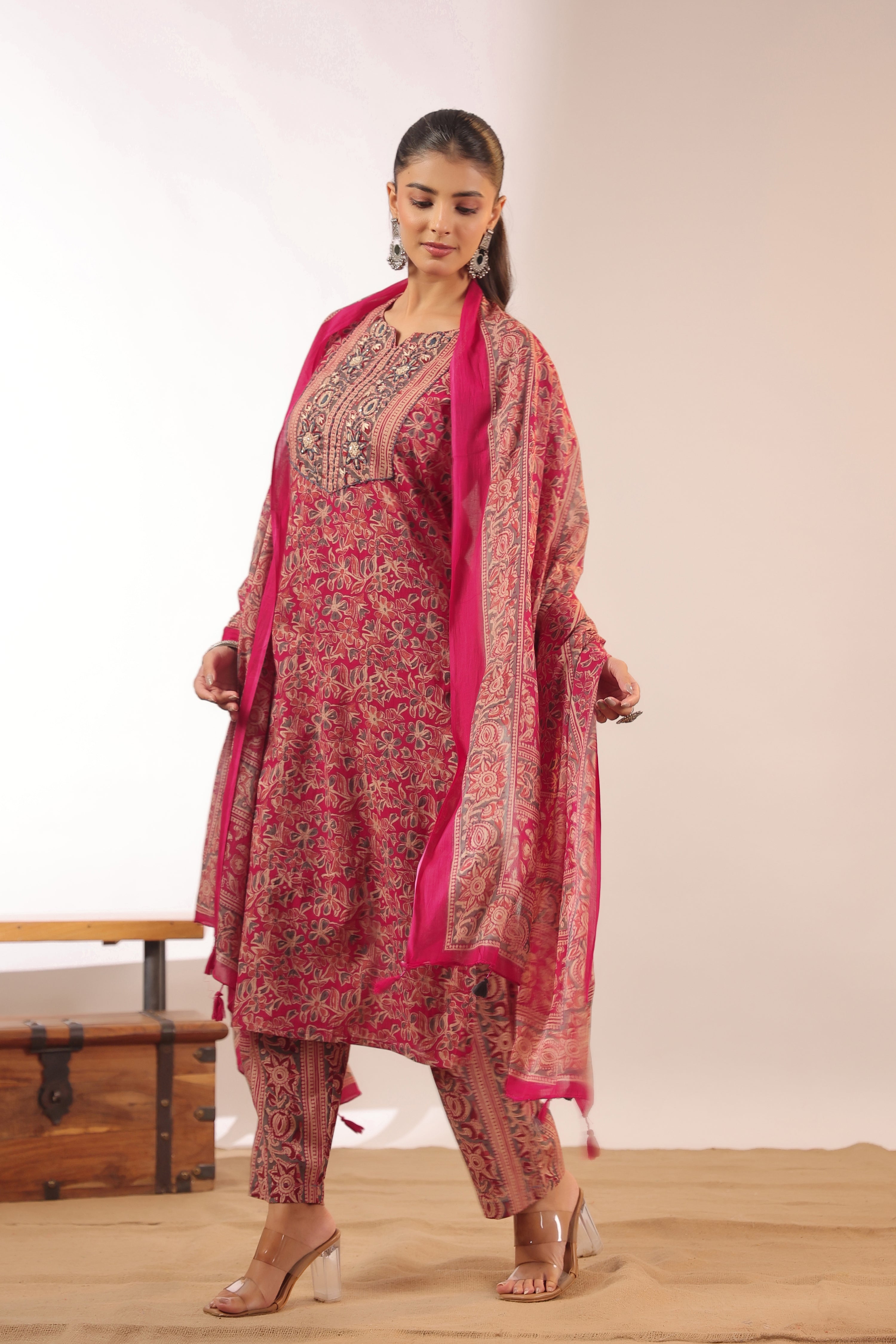 Chavvi  KalamKari Cotton HandEmbroidered Pant Set