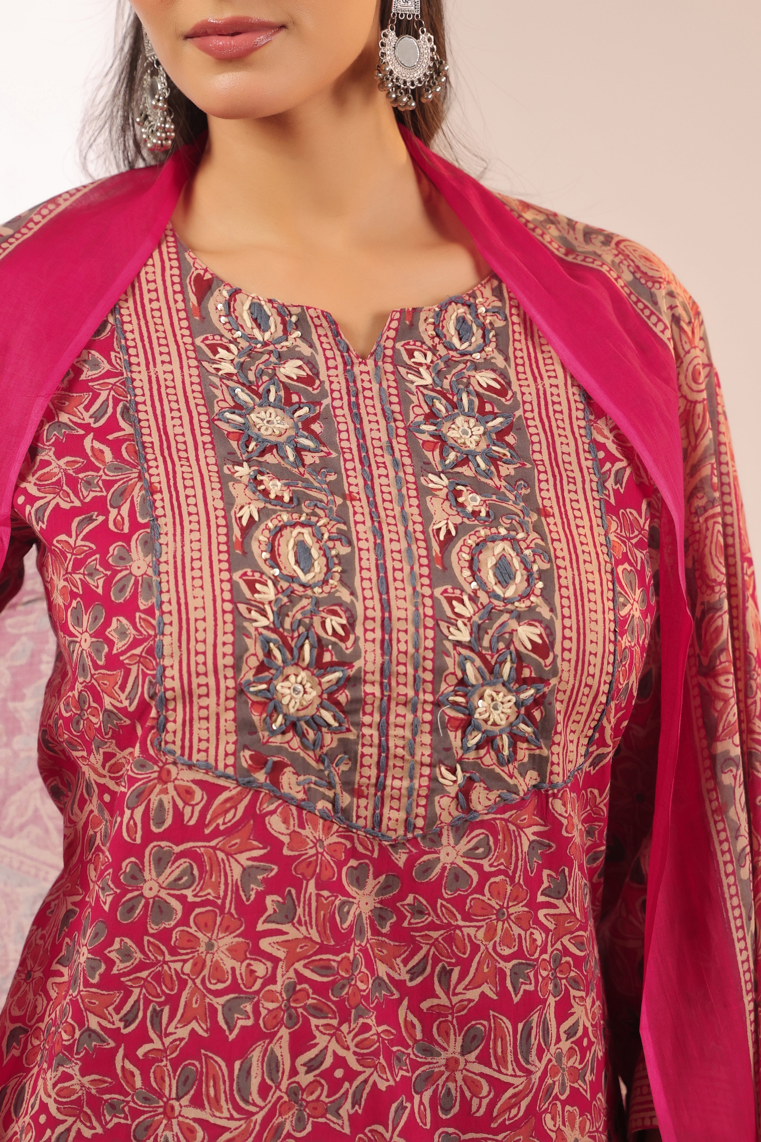 Chavvi  KalamKari Cotton HandEmbroidered Pant Set