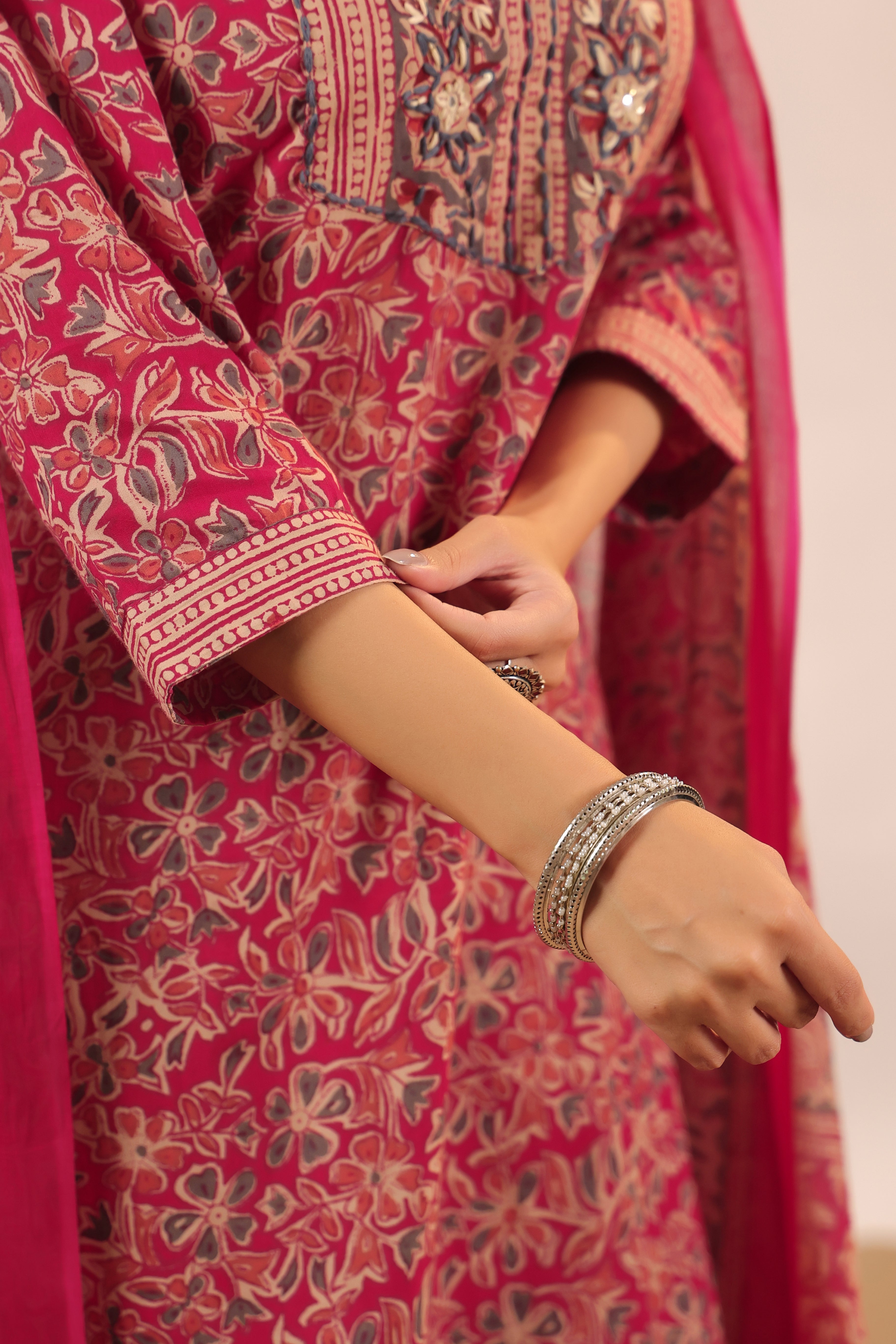 Chavvi  KalamKari Cotton HandEmbroidered Pant Set - The Jaipur Studio