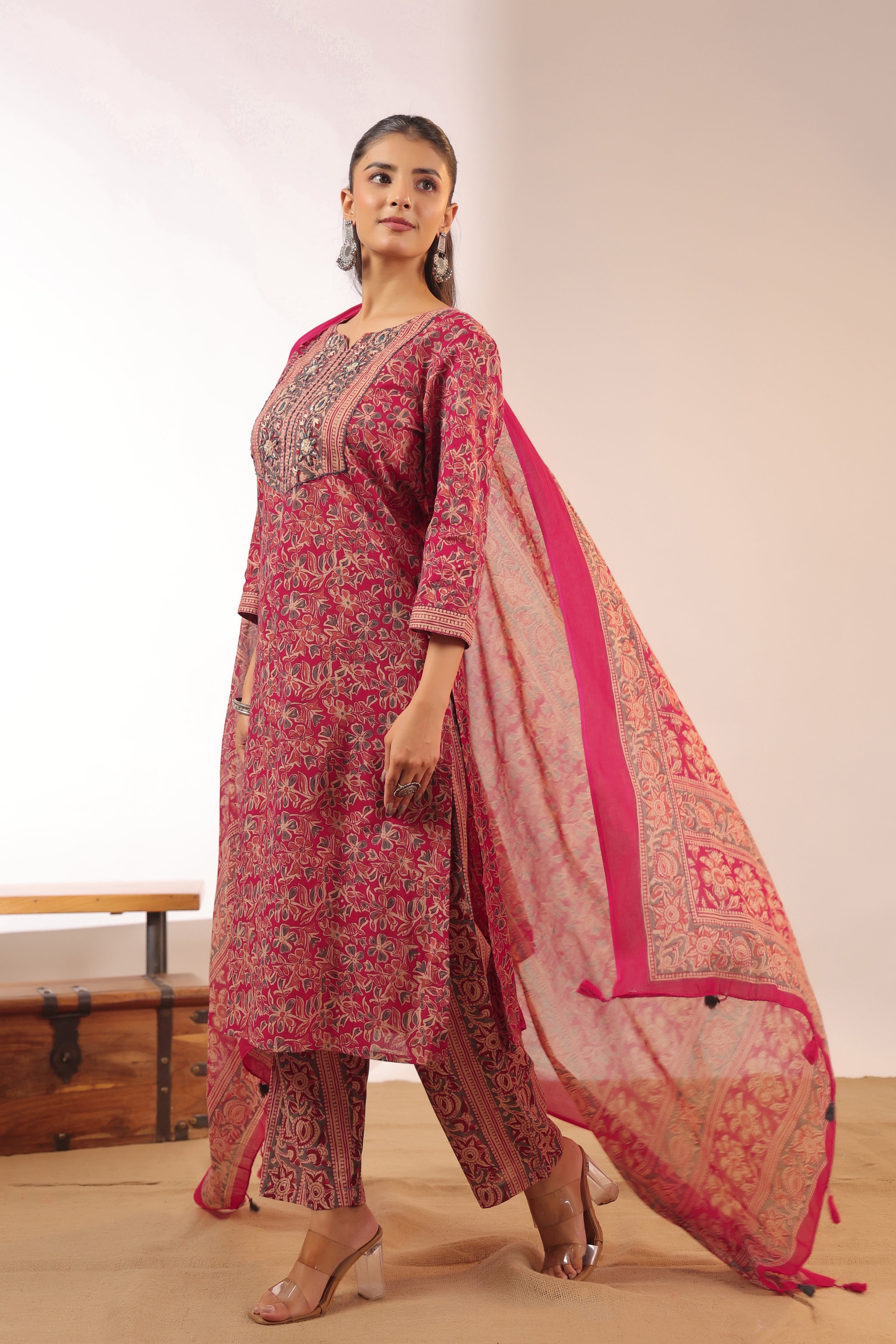 Chavvi  KalamKari Cotton HandEmbroidered Pant Set