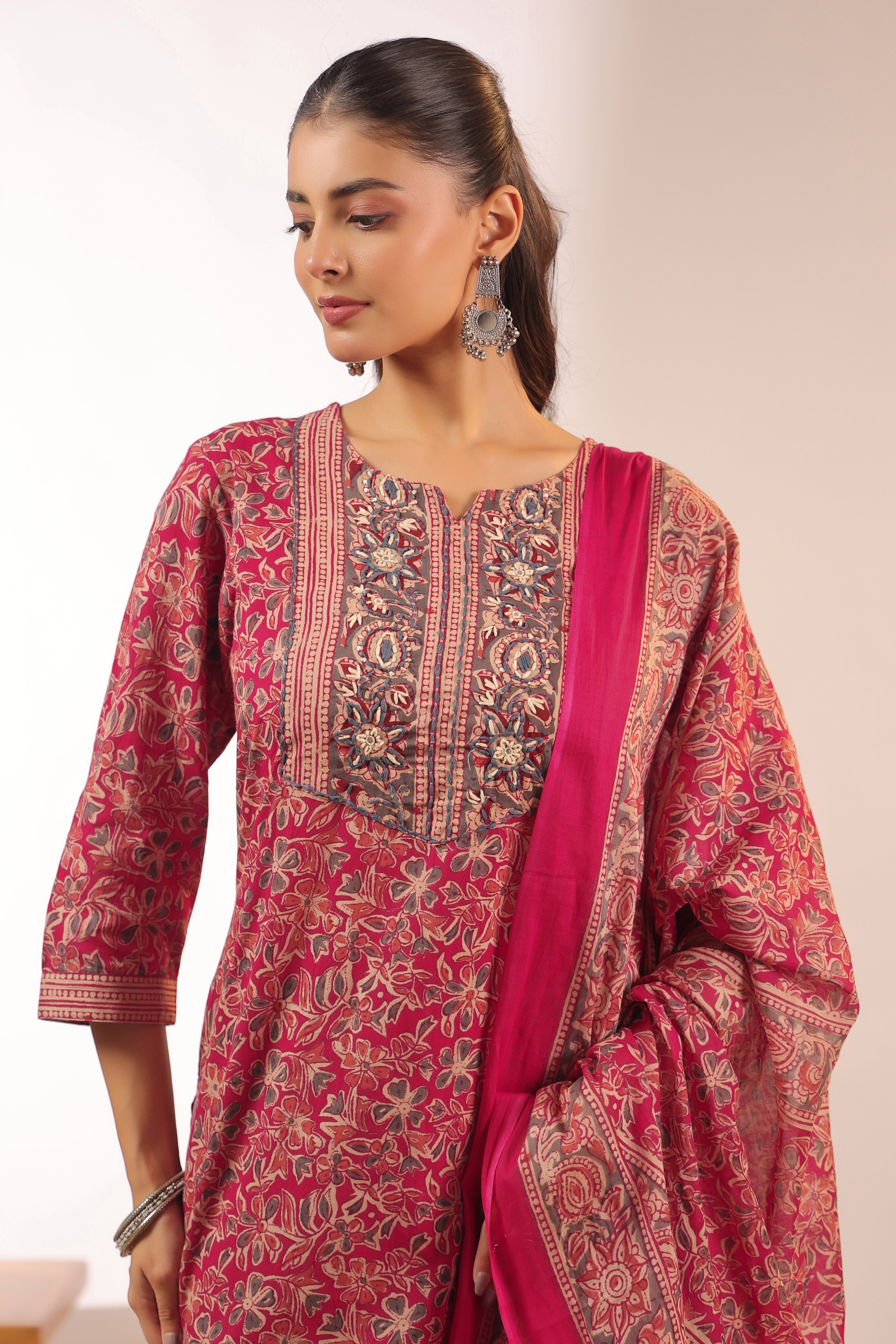 Chavvi  KalamKari Cotton HandEmbroidered Pant Set