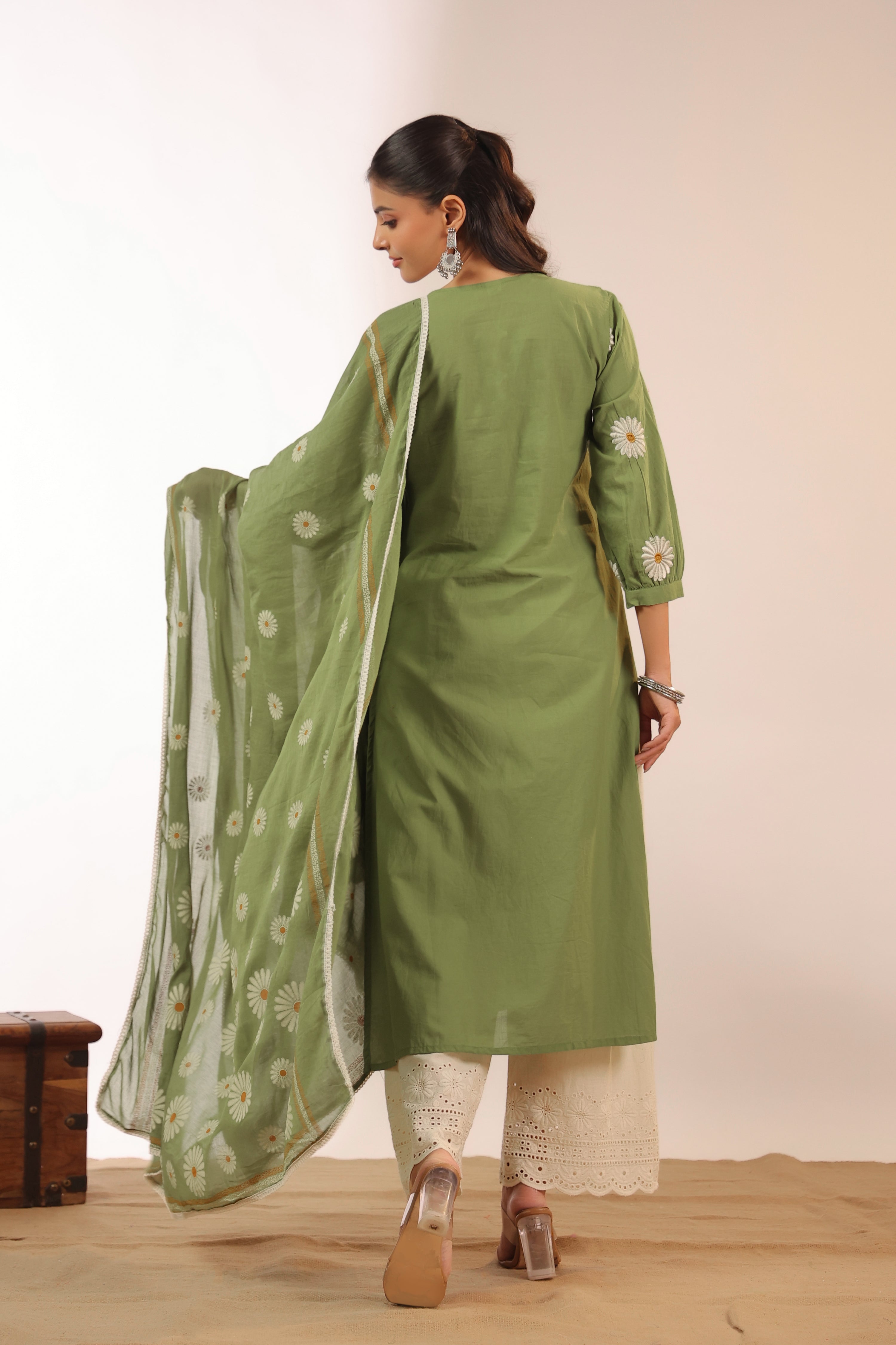 Eira Mul Cotton Embroidered A-line Pant Set