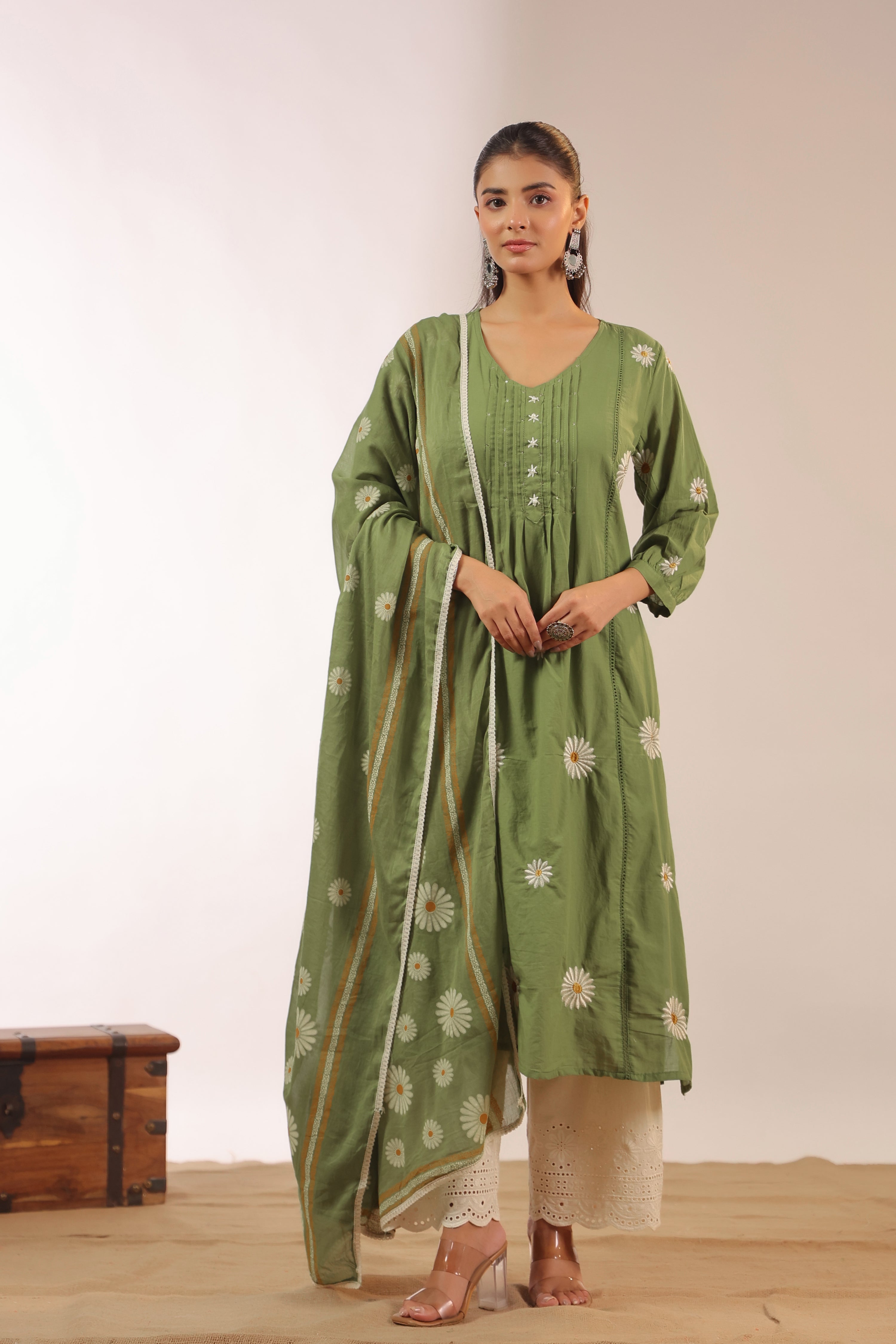 Eira Mul Cotton Embroidered A-line Pant Set