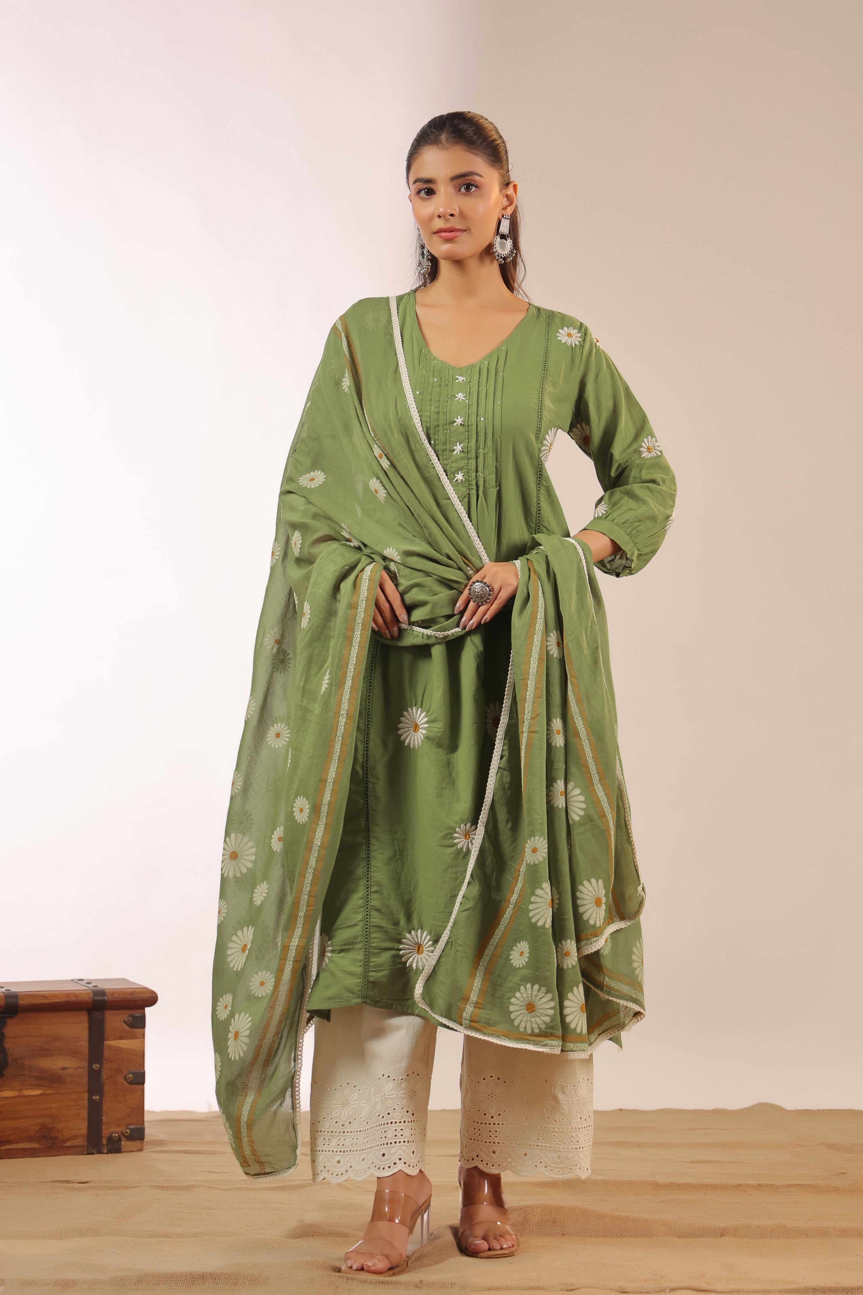 Eira Mul Cotton Embroidered A-line Pant Set