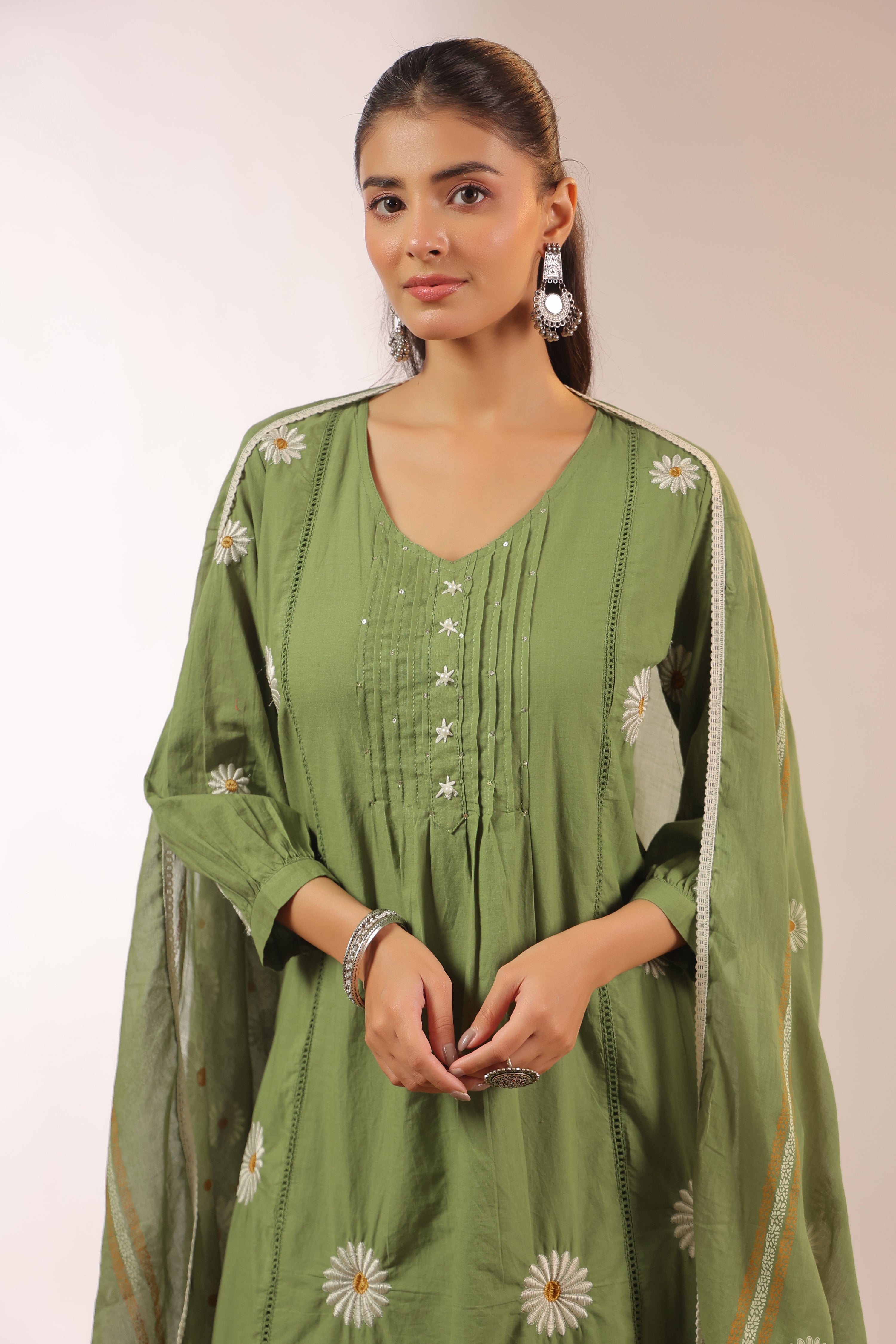 Eira Mul Cotton Embroidered A-line Pant Set