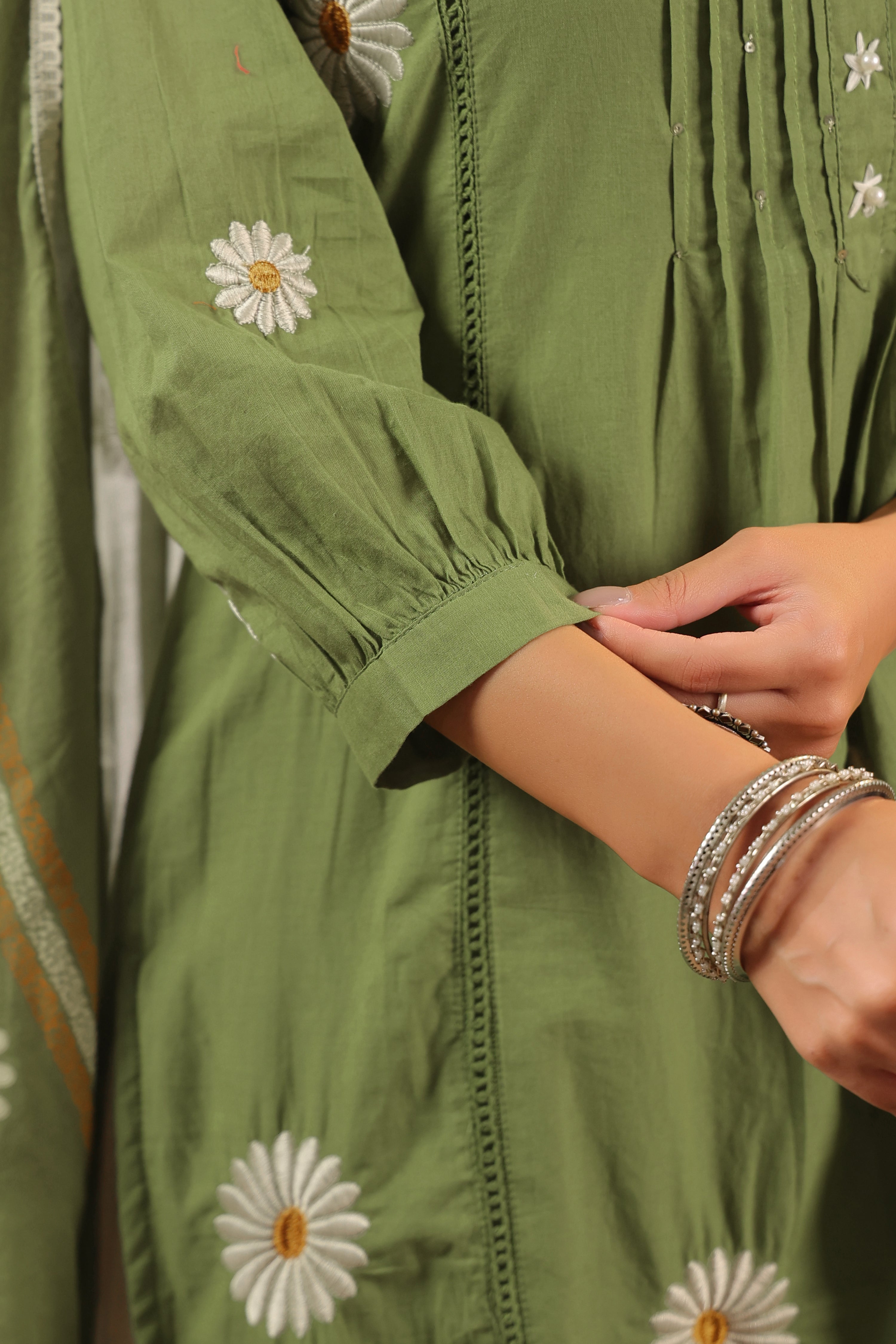 Eira Mul Cotton Embroidered A-line Pant Set
