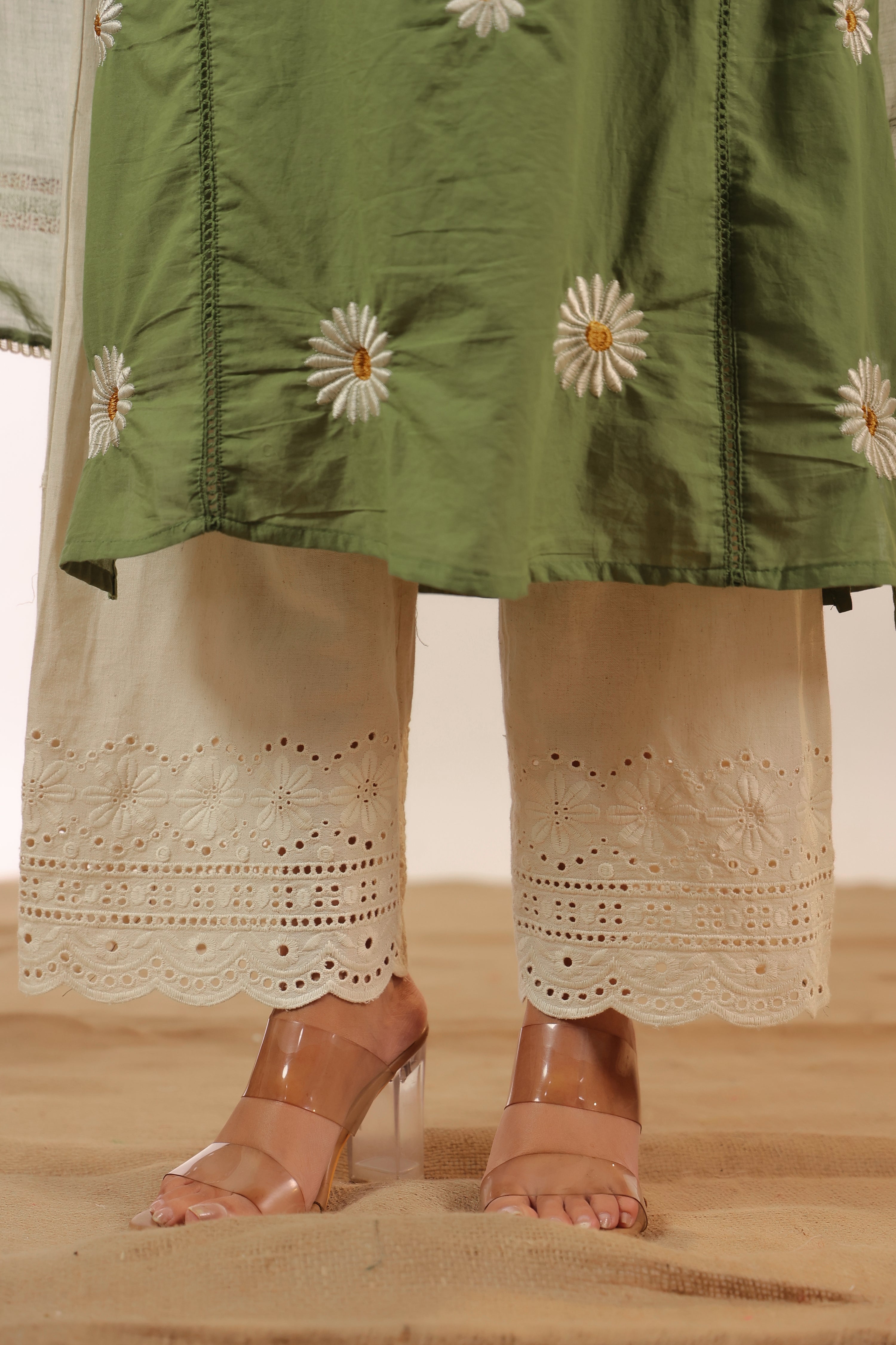Eira Mul Cotton Embroidered A-line Pant Set