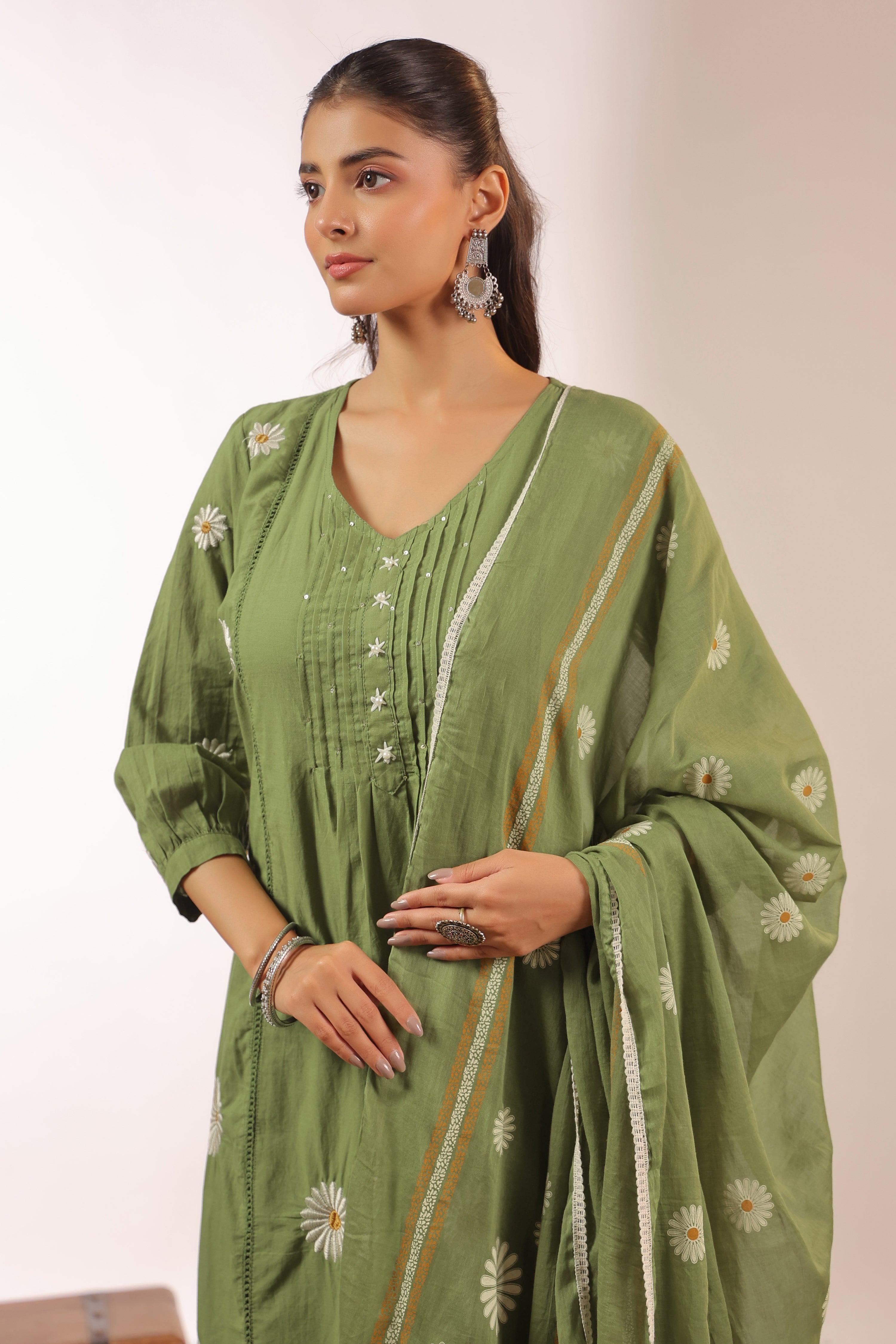 Eira Mul Cotton Embroidered A-line Pant Set