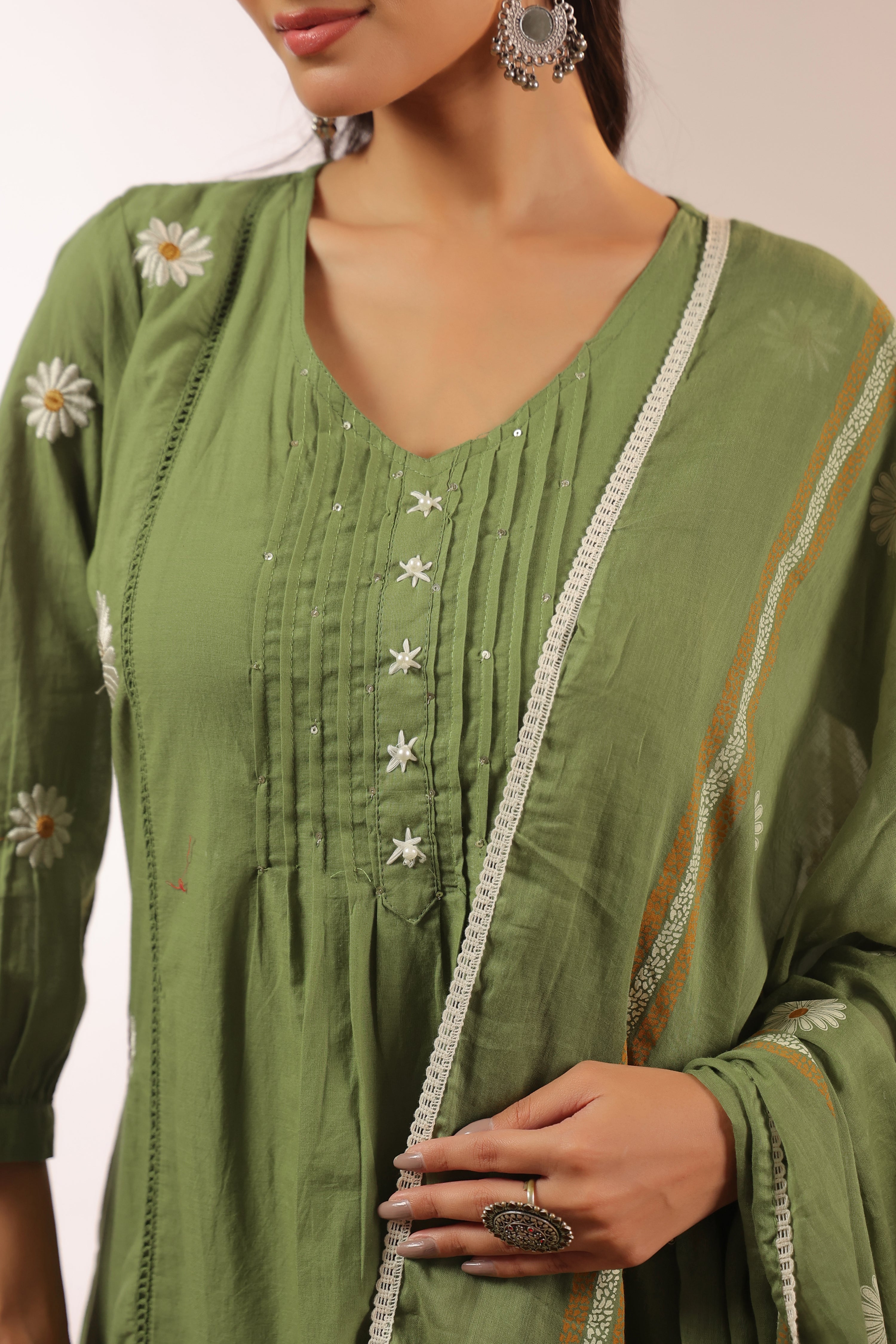 Eira Mul Cotton Embroidered A-line Pant Set