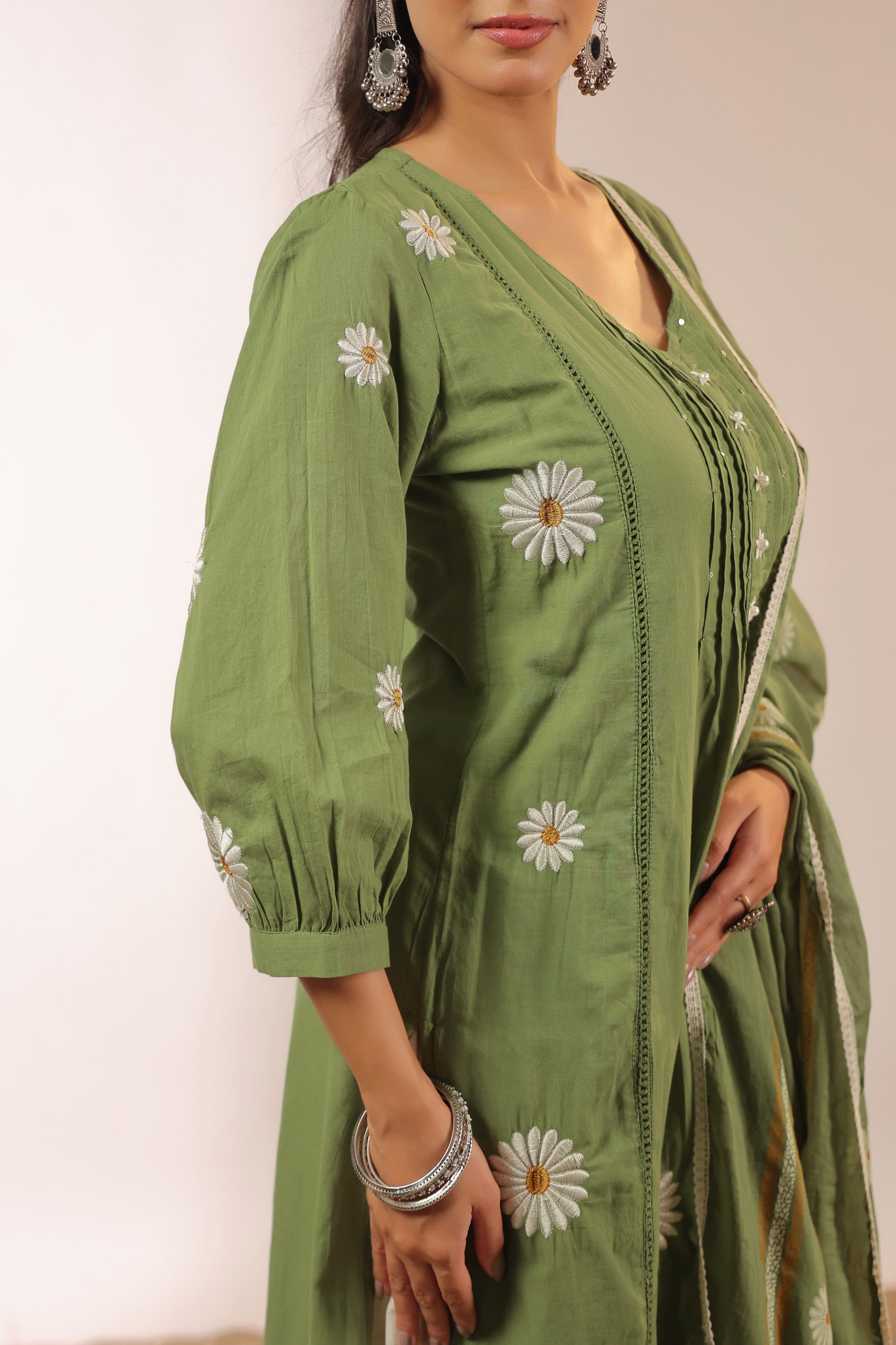 Eira Mul Cotton Embroidered A-line Pant Set