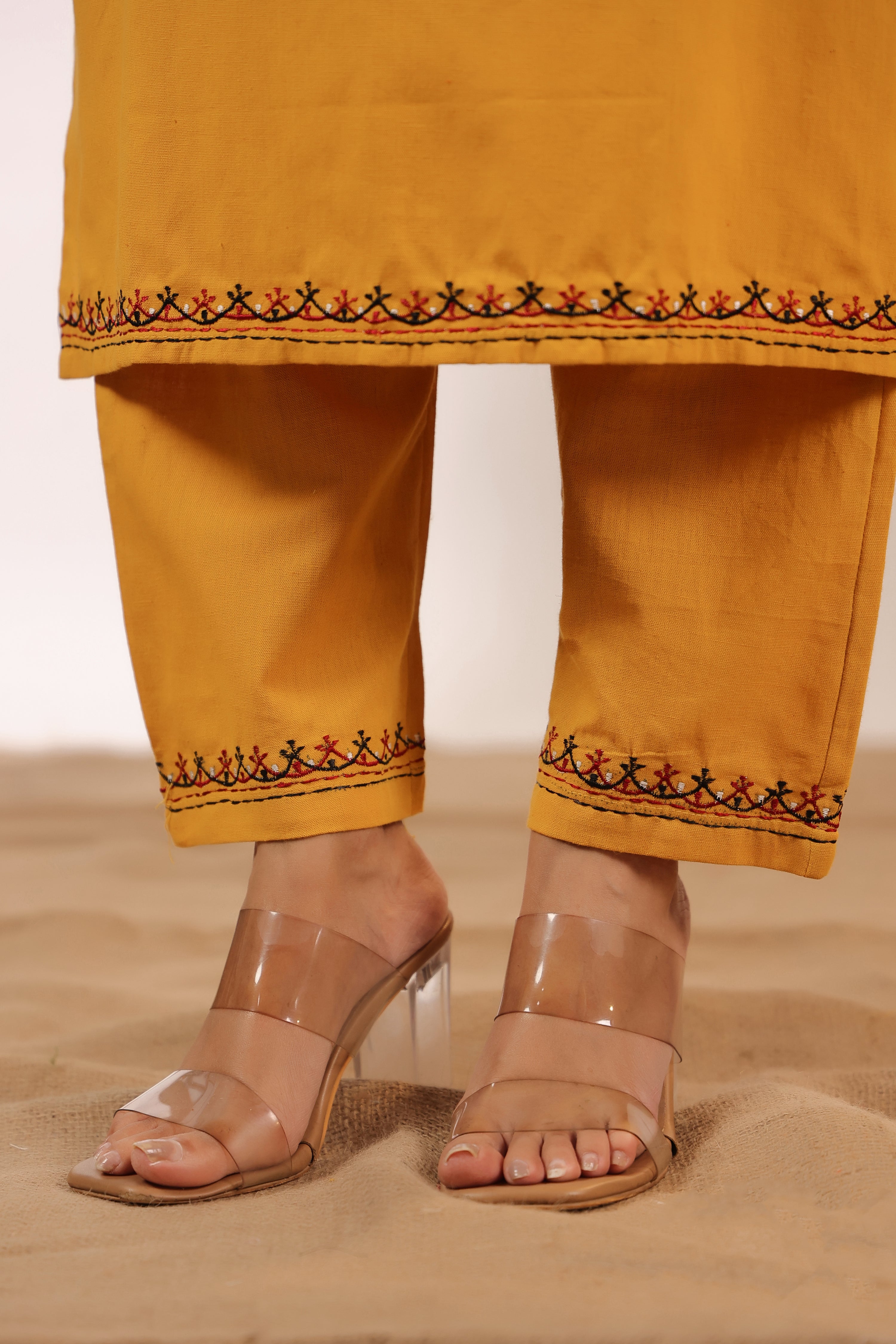 Cotton Embroidered Pant Set with Ajrakh Appliqué Dupatta
